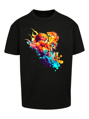 F4NT4STIC Shirt ‘Basketball Sports Collection – Abstract player’ Gemengde kleuren / Zwart