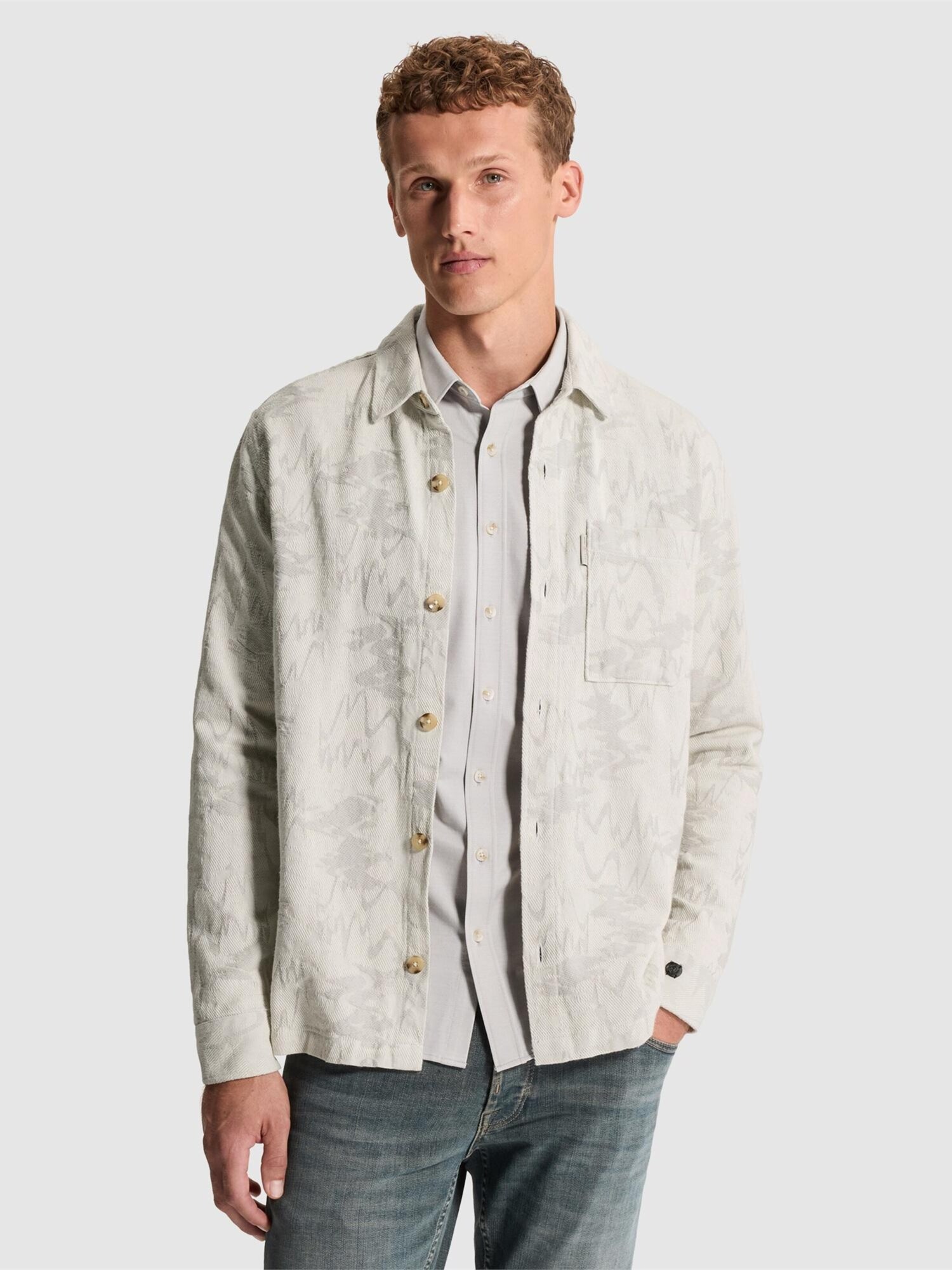 Skjorta 'Overshirt with jacquard pattern and button closure'