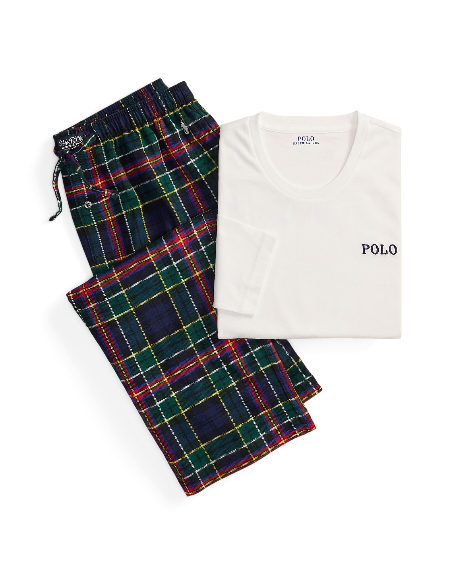 Polo Ralph Lauren Pijama lungă albastru închis / verde închis / roșu rodie / alb