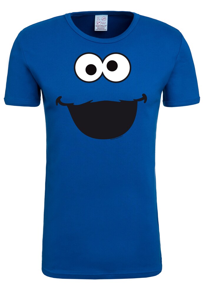 LOGOSHIRT T-Shirt 'Cookie Monster – Face' Damen Größe M blau / mischfarben