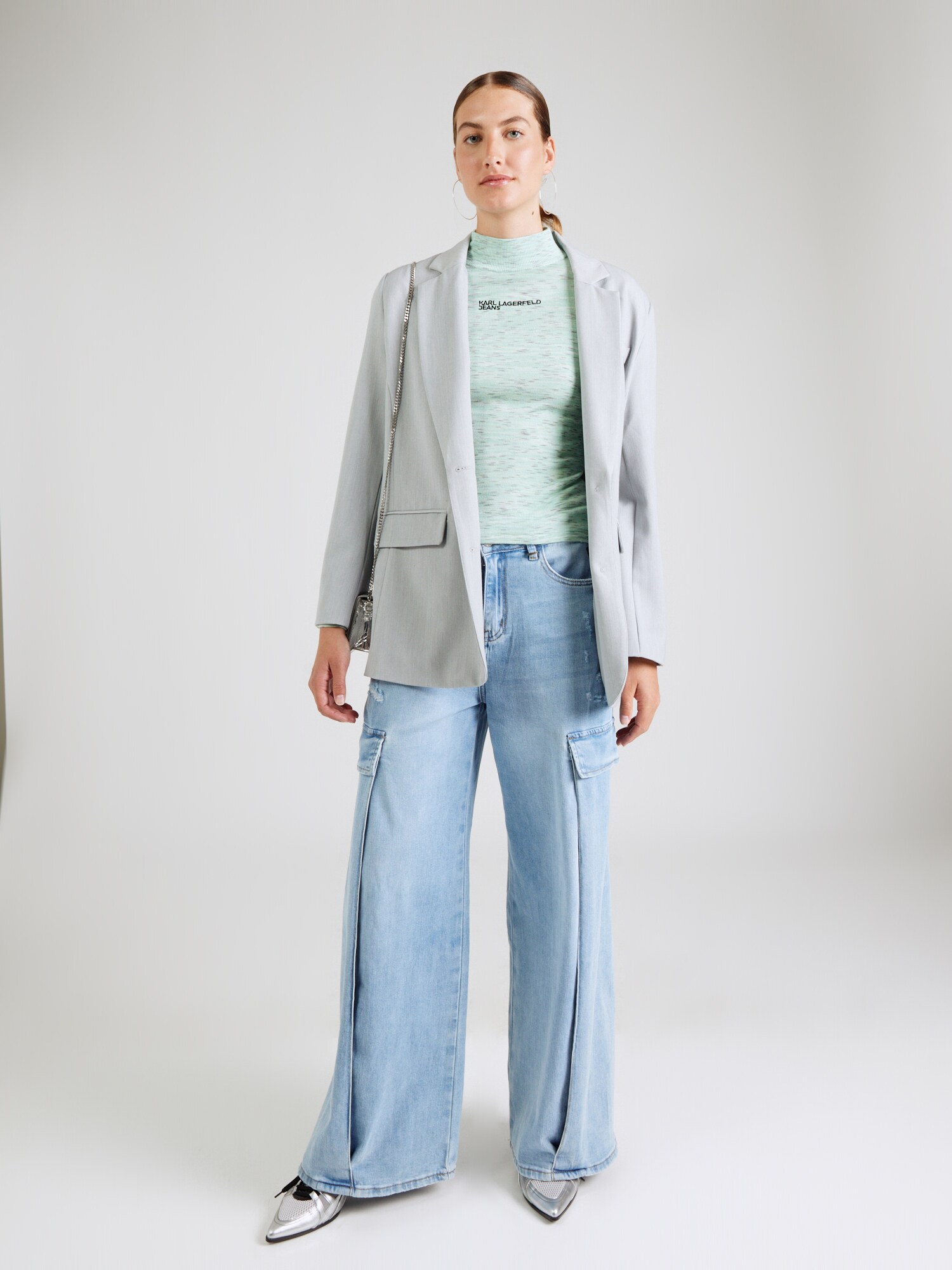 KARL LAGERFELD JEANS Sveter vodová / čierna / šedobiela (obrázok 4)