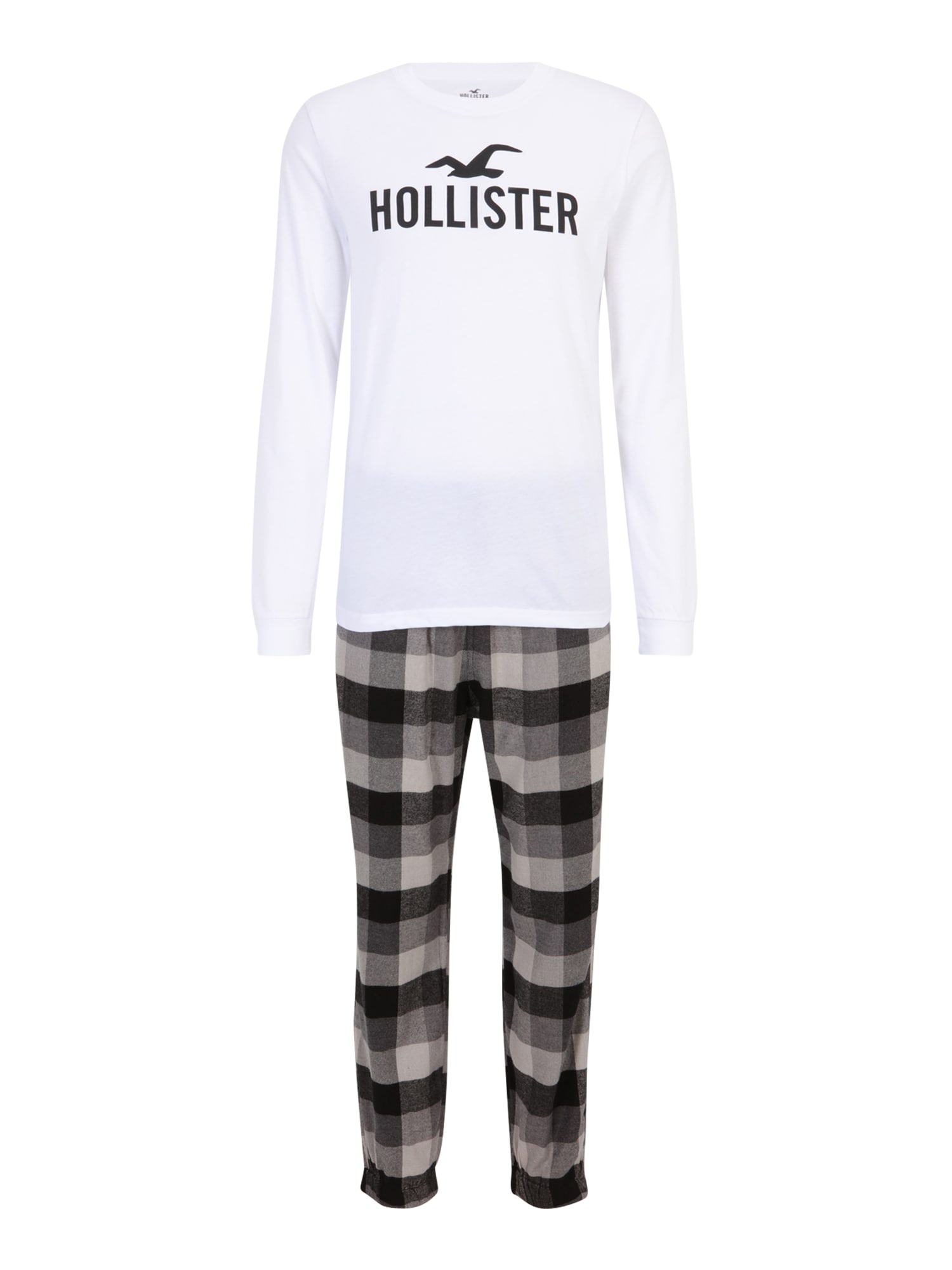 HOLLISTER Duga pidžama  siva / crna / bijela