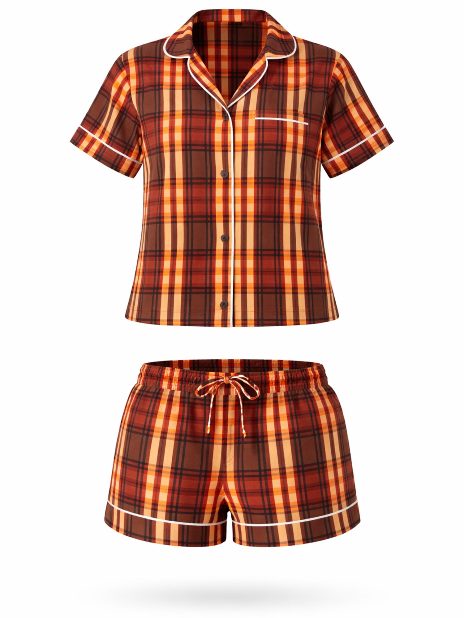 LEAFLETIC Pijama de pantalón corto 'Leafletic Women’s Check Night Wear Short Set for Women'  marrón moteado