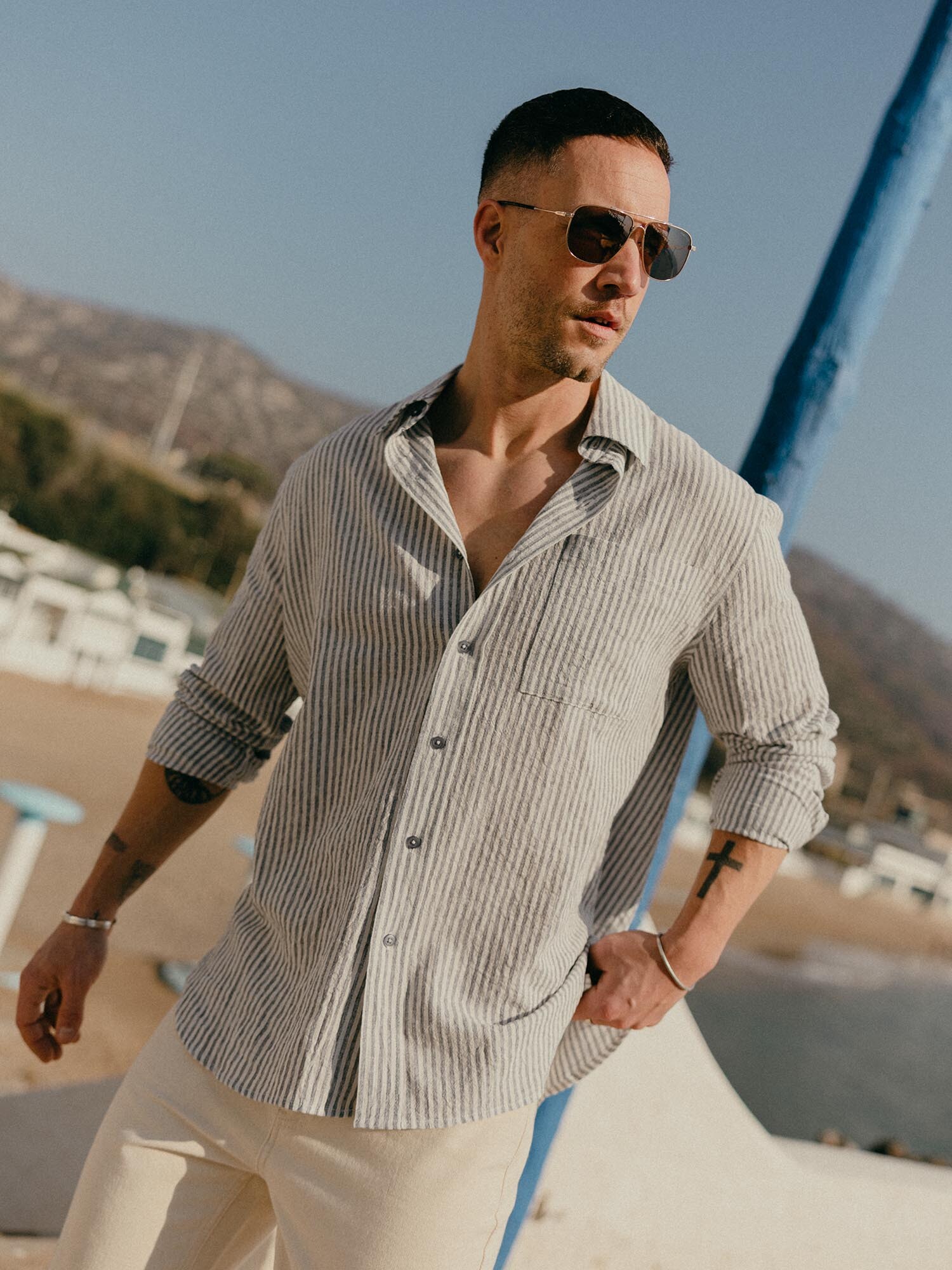 DAN FOX APPAREL Košeľa 'Mio' sivá / biela (obrázok 6)