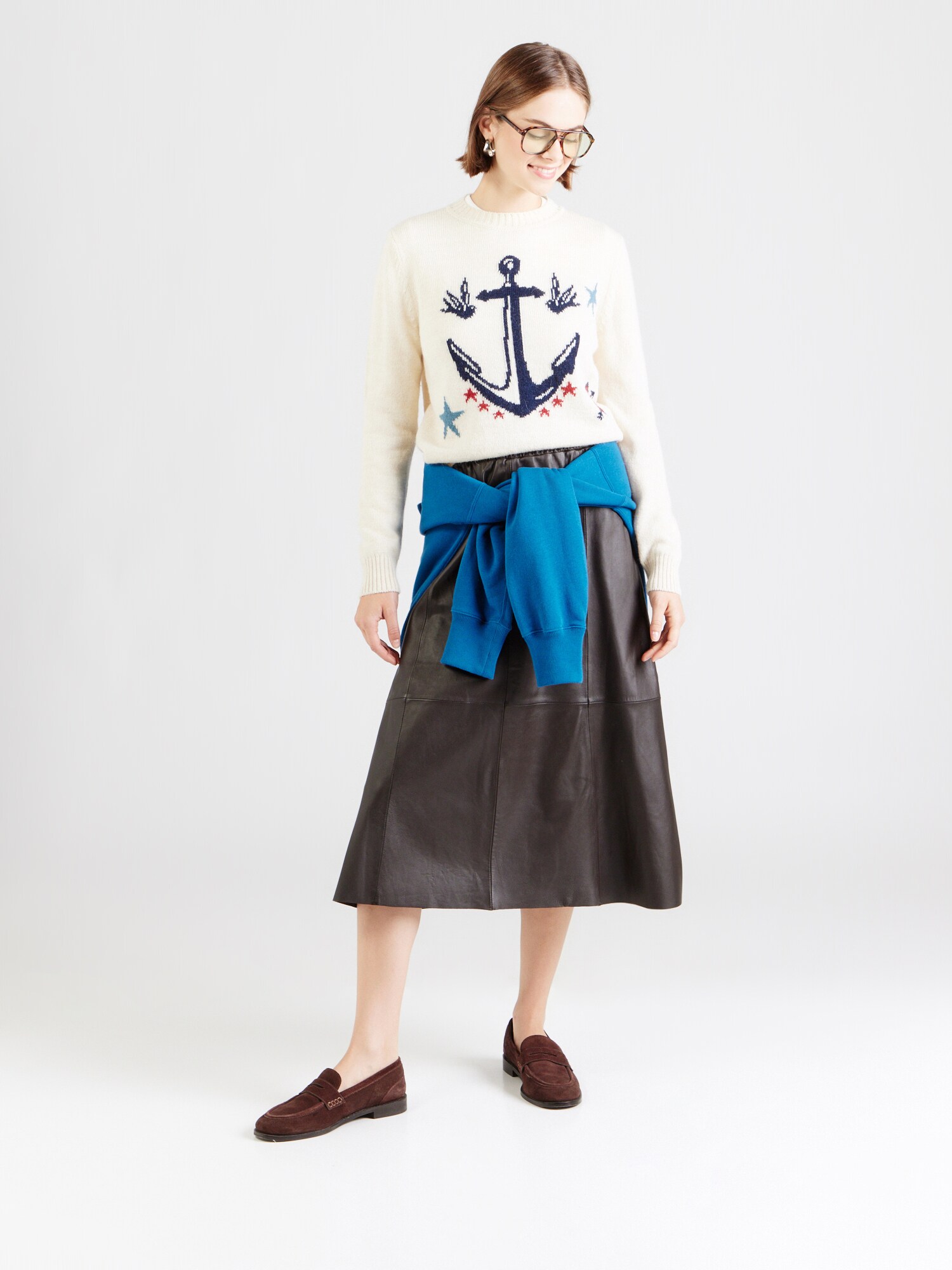 Weekend Max Mara Jersey 'NITRA' azul noche / ópalo / rojo / blanco lana – imagen 3