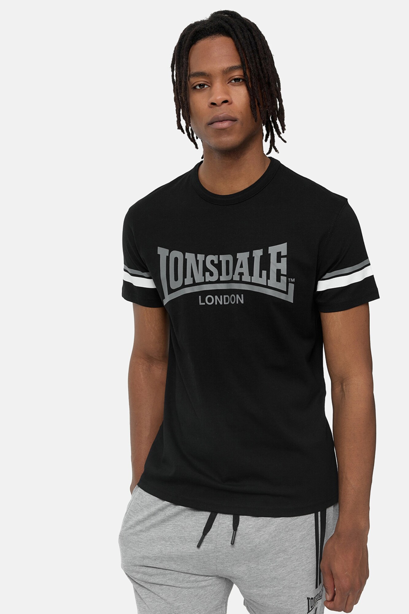 LONSDALE Póló 'CREICH'  szürke / fekete / fehér termék 2. képe