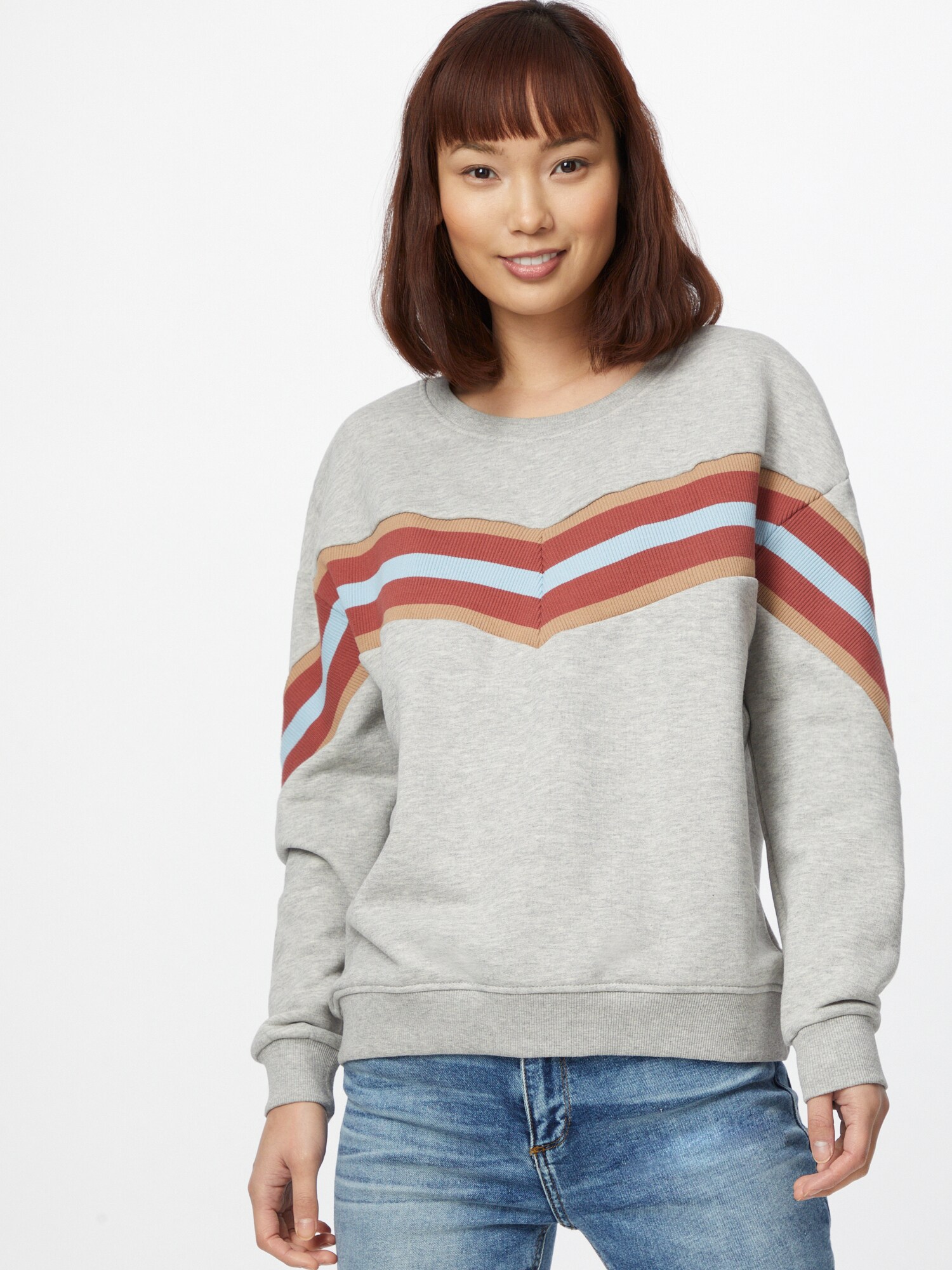 NÜMPH Sweatshirt 'NAGIDA'  light grey / white / apricot / pastel red