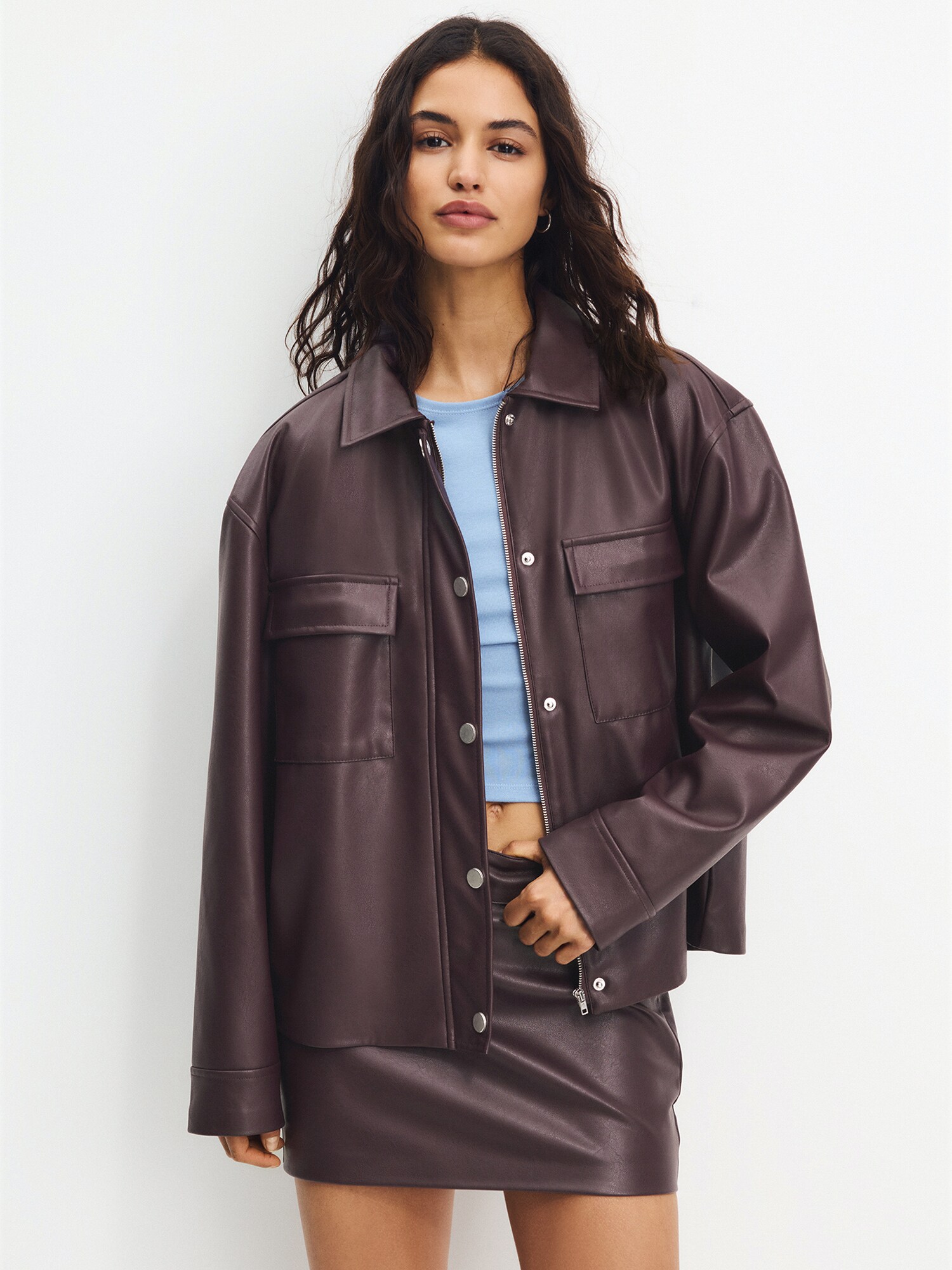 Pull&Bear Átmeneti dzseki  borvörös termék 2. képe