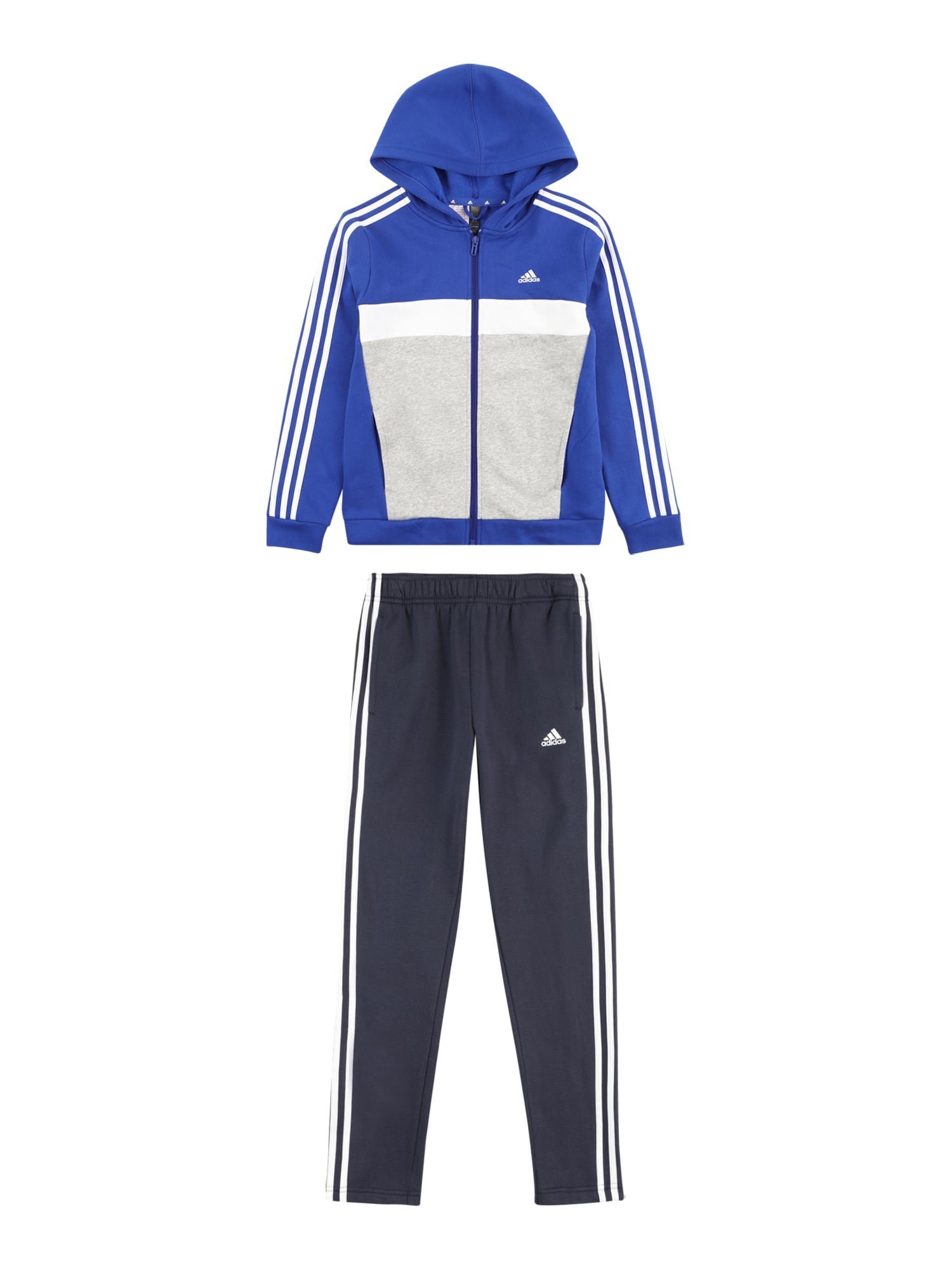 ADIDAS SPORTSWEAR Облекло за трениране 'Tiberio 3-Stripes Colorblock Fleece'  синьо / сив меланж / черно / бяло