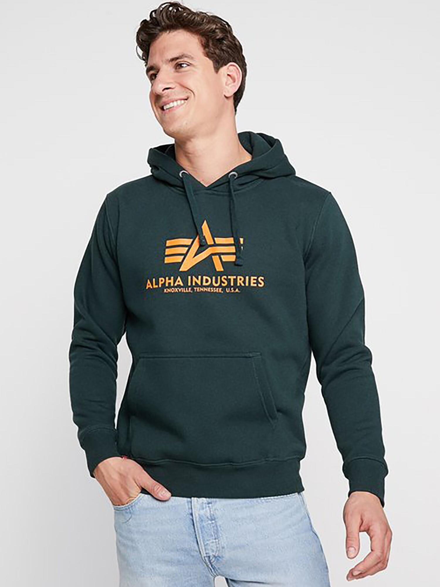 ALPHA INDUSTRIES Bluză de molton verde închis / portocaliu