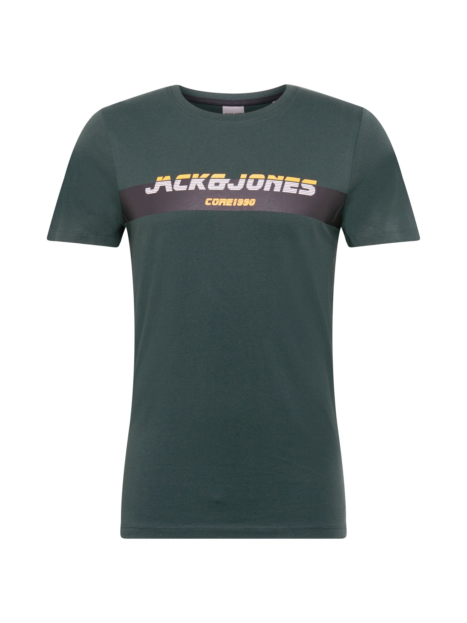 JACK & JONES Marškinėliai  tamsiai žalia / juoda / balta / geltona