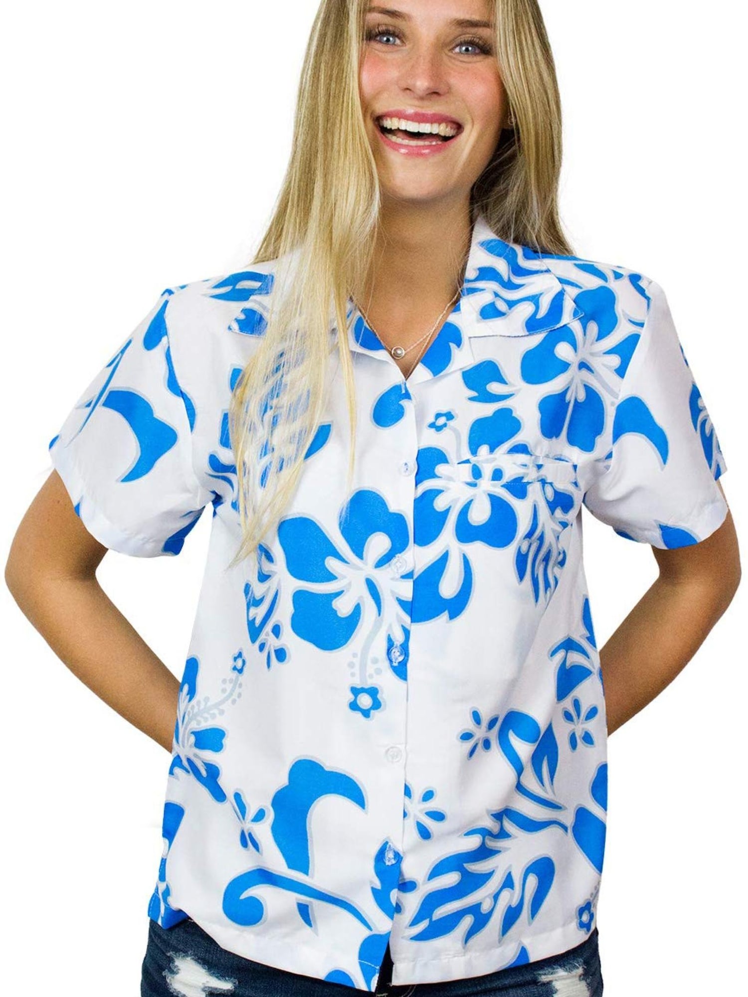 Thumbnail - King Kameha Bluse Hibiscus White Line