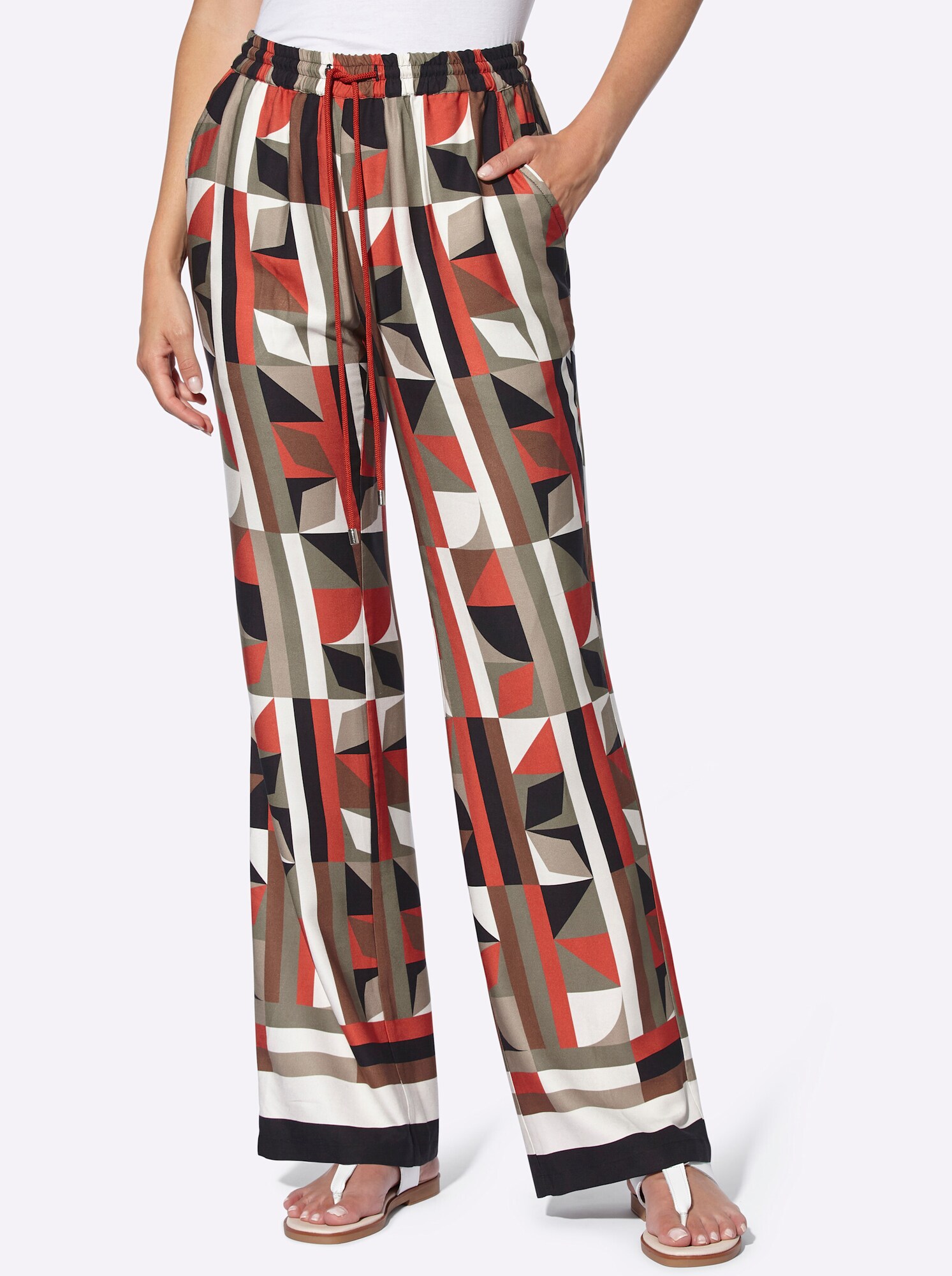 heine Pantaloni  pământiu / roșu orange / negru / alb