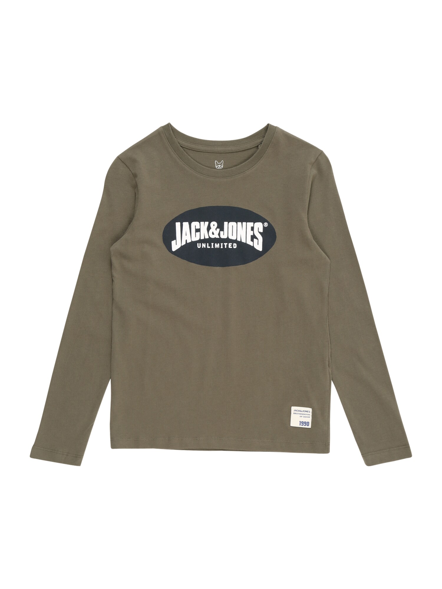 Jack & Jones Junior Marškinėliai 'HISTORY'  alyvuogių spalva / juoda / balta