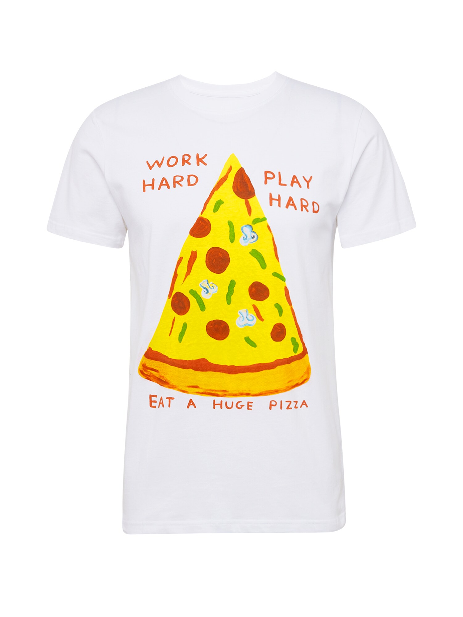 DEDICATED. Marškinėliai 'Stockholm Work Hard Pizza' balta / mišrios spalvos