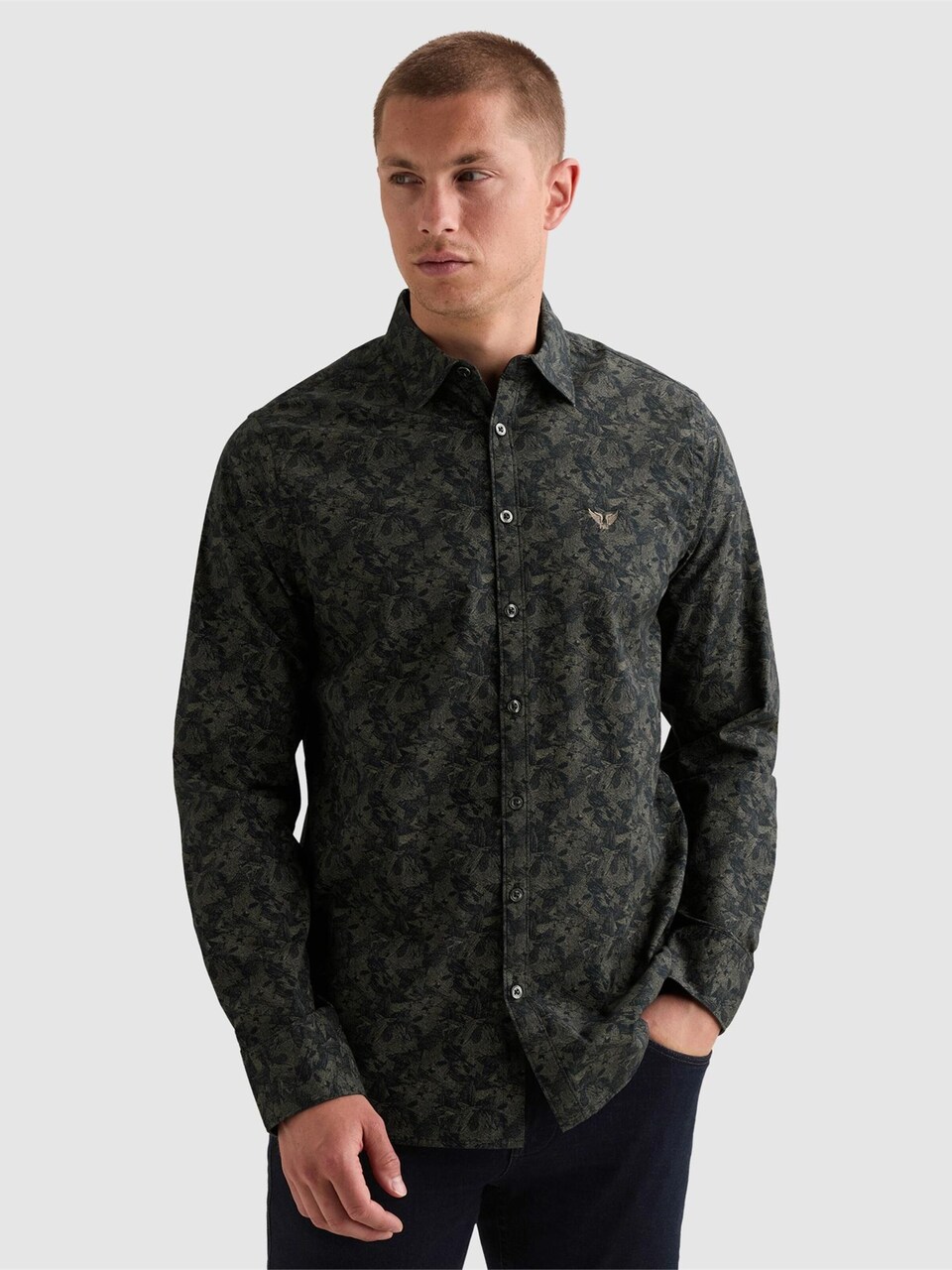 Skjorta 'Shirt with allover print and embroidered logo'