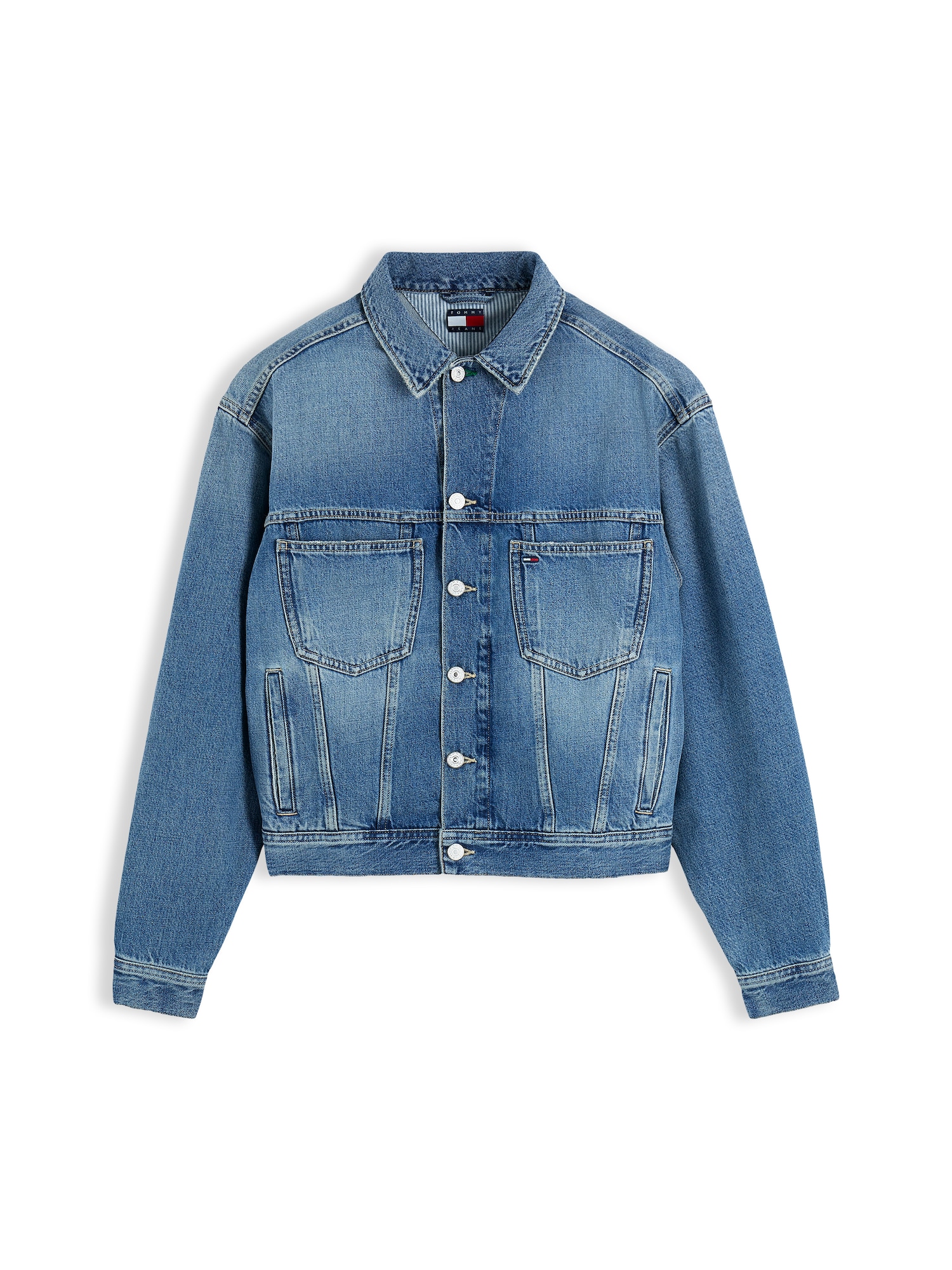Tommy Jeans Geacă de primăvară-toamnă albastru denim / roșu pepene / alb