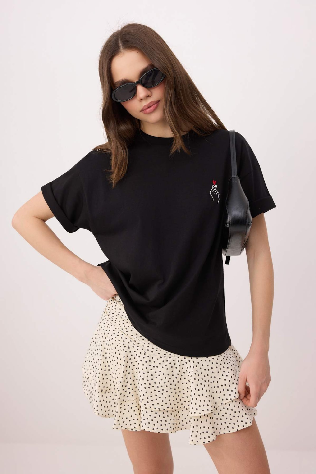 Trendyol Tricou negru / alb