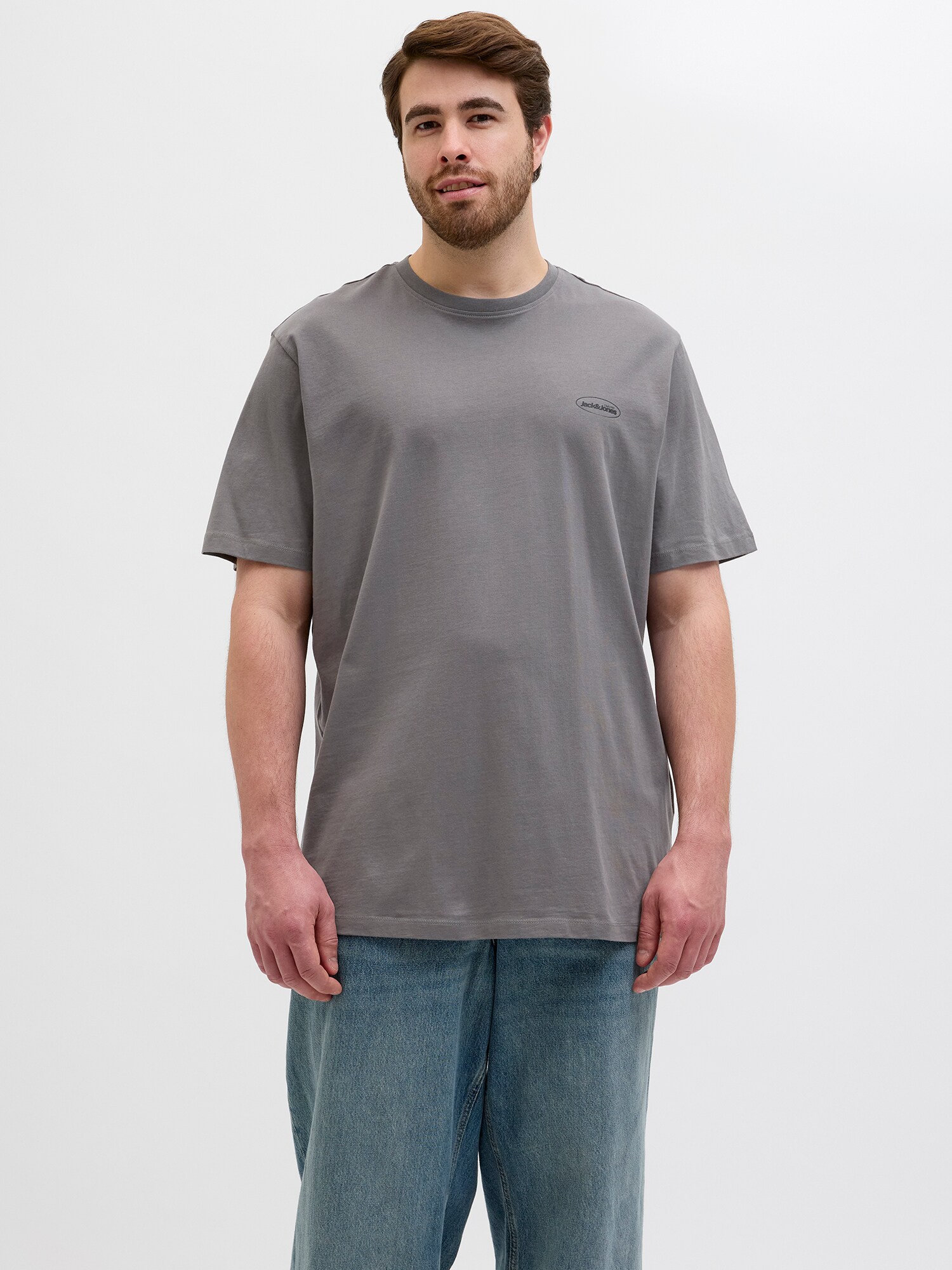 Jack & Jones Plus Póló 'JJENOA'  szürke / fekete termék 2. képe