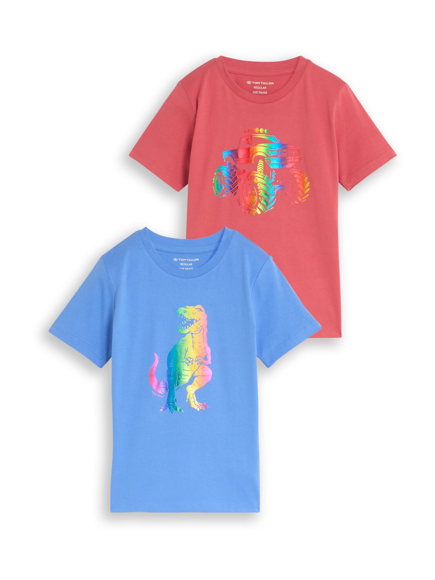 TOM TAILOR Tricou azuriu / galben / verde / roșu pepene
