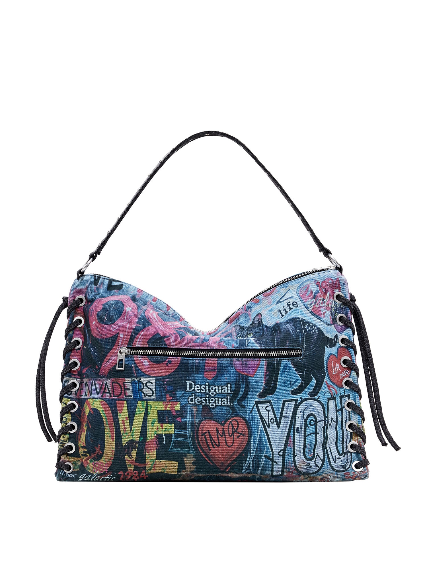 Desigual Geantă de umăr  albastru denim / galben citron / roz deschis / negru
