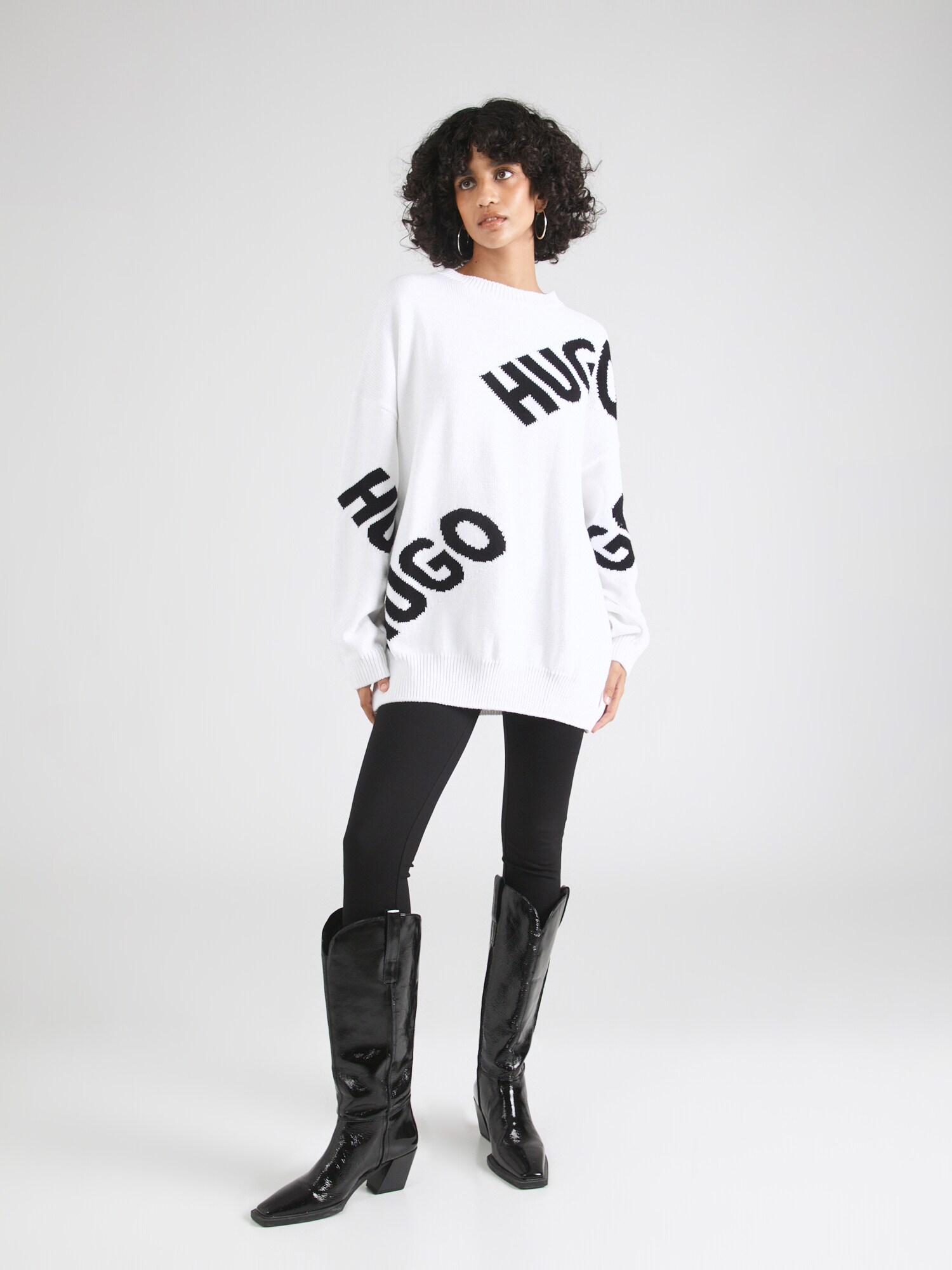 HUGO Oversize sveter 'Slaria' čierna / šedobiela (obrázok 4)