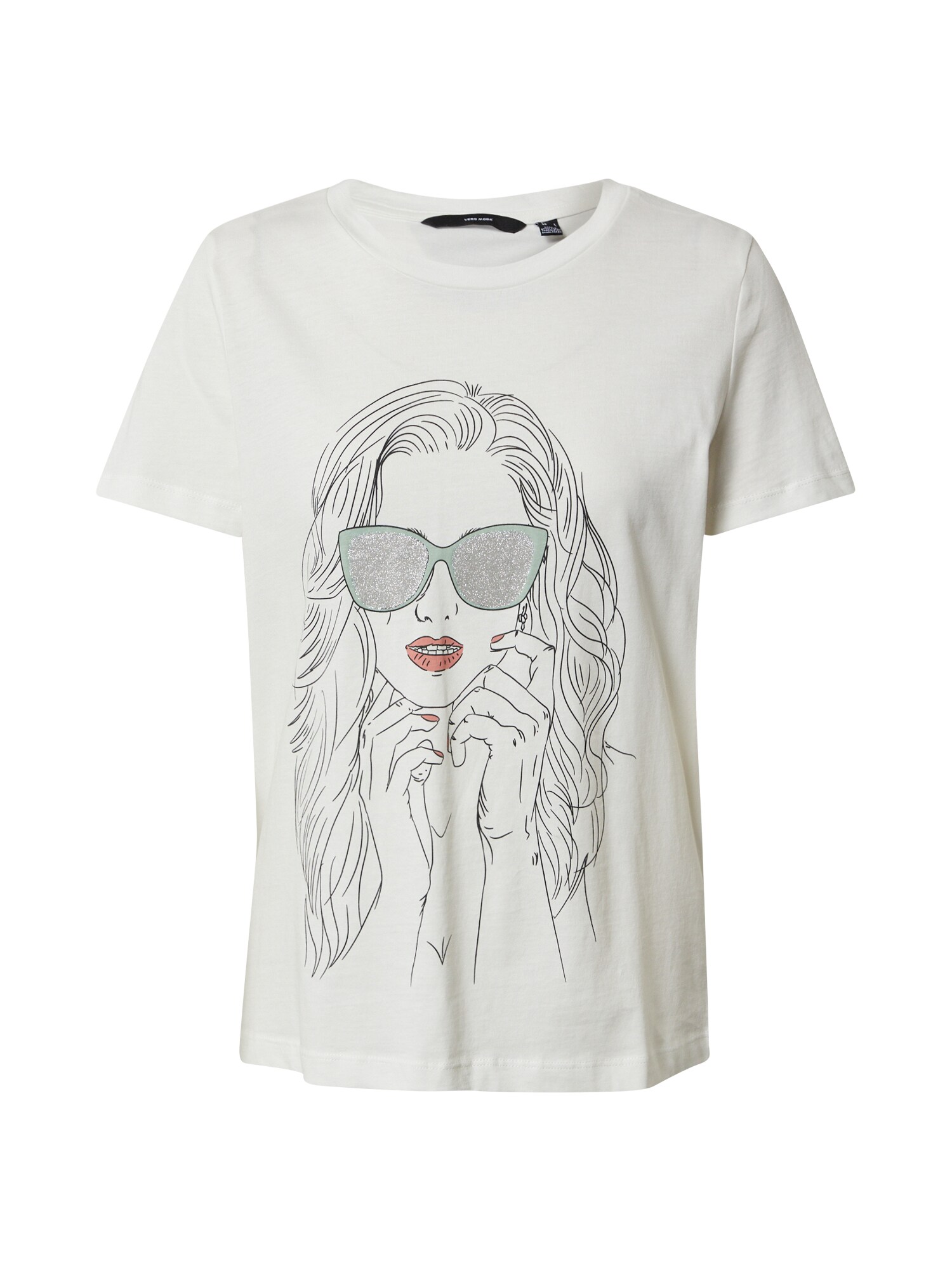 VERO MODA Marškinėliai 'BERTA FRANCIS'  balta / juoda / raudona
