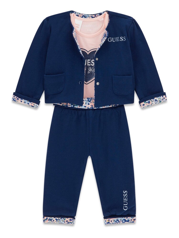 GUESS Set: Jacke, Body und Hose Größe 62 navy / pastellpink
