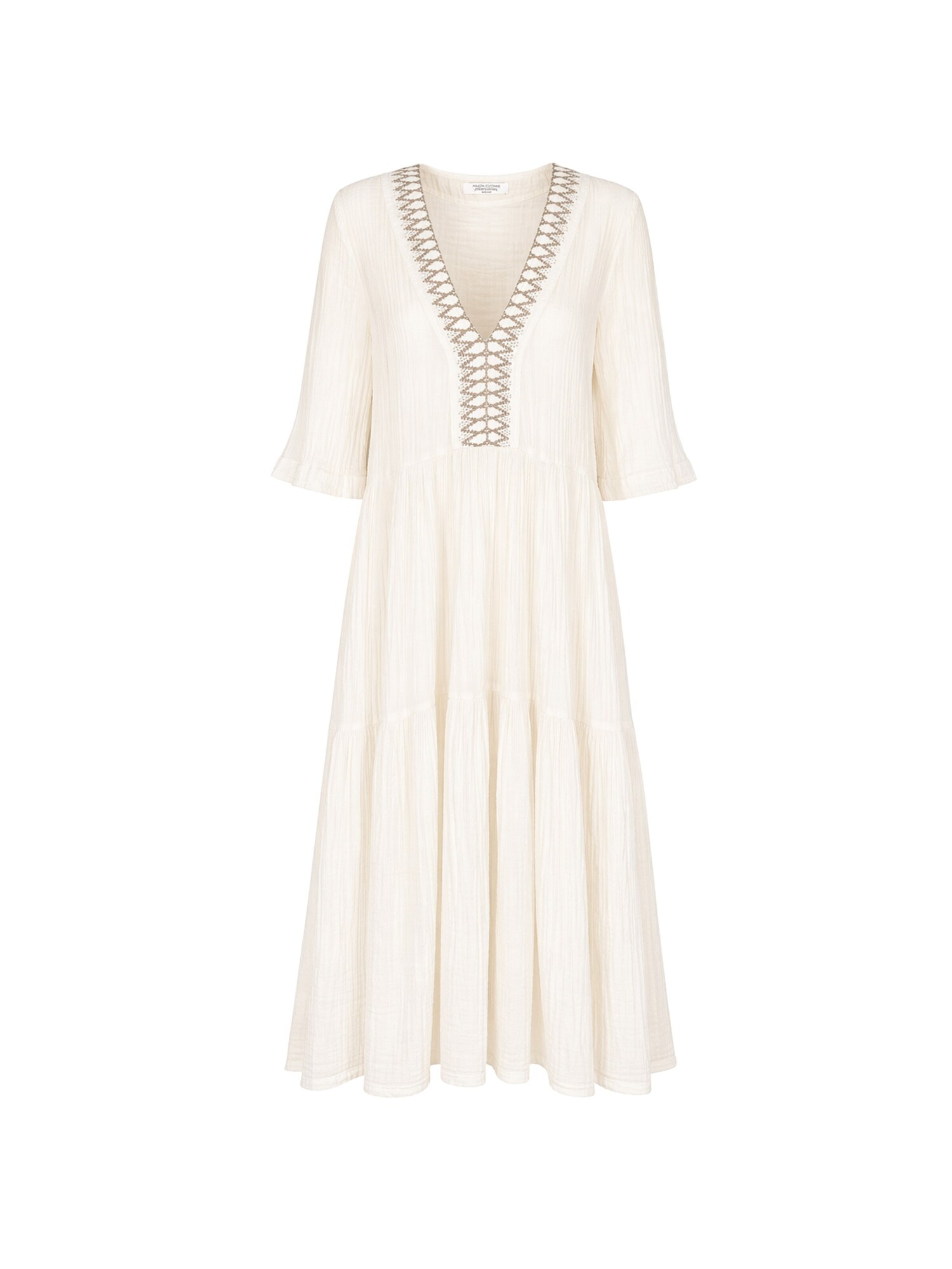 Haris Cotton Vestido 'Maxi Dress in Textured Cotton with Laced Trim V Neck' ecru