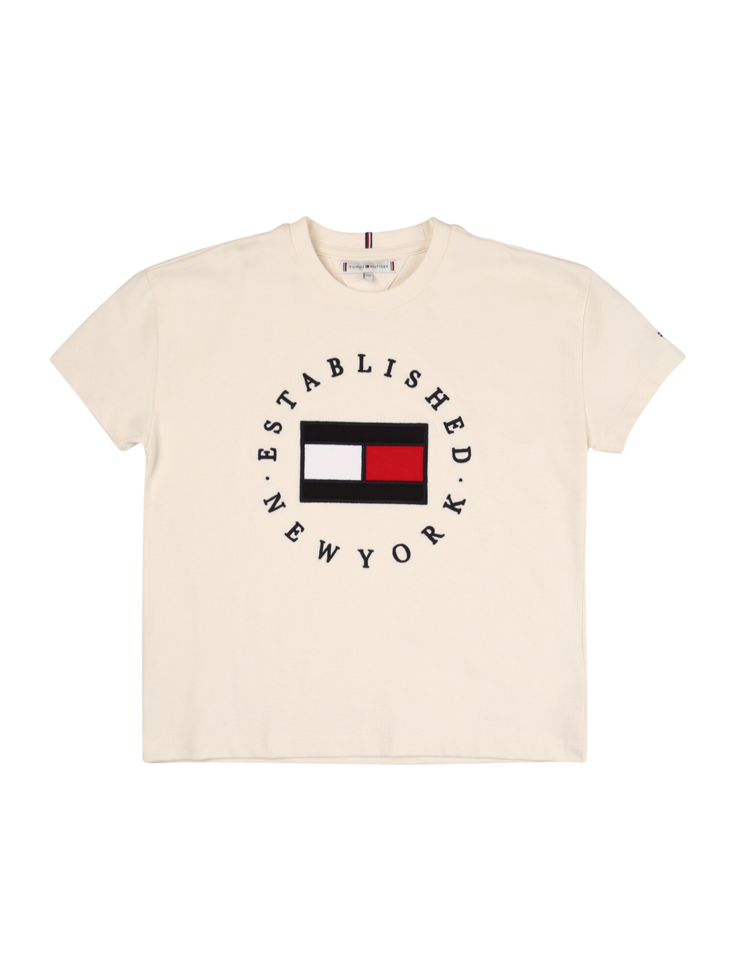 TOMMY HILFIGER Marškinėliai 'HERITAGE'  smėlio / tamsiai mėlyna / balta / raudona