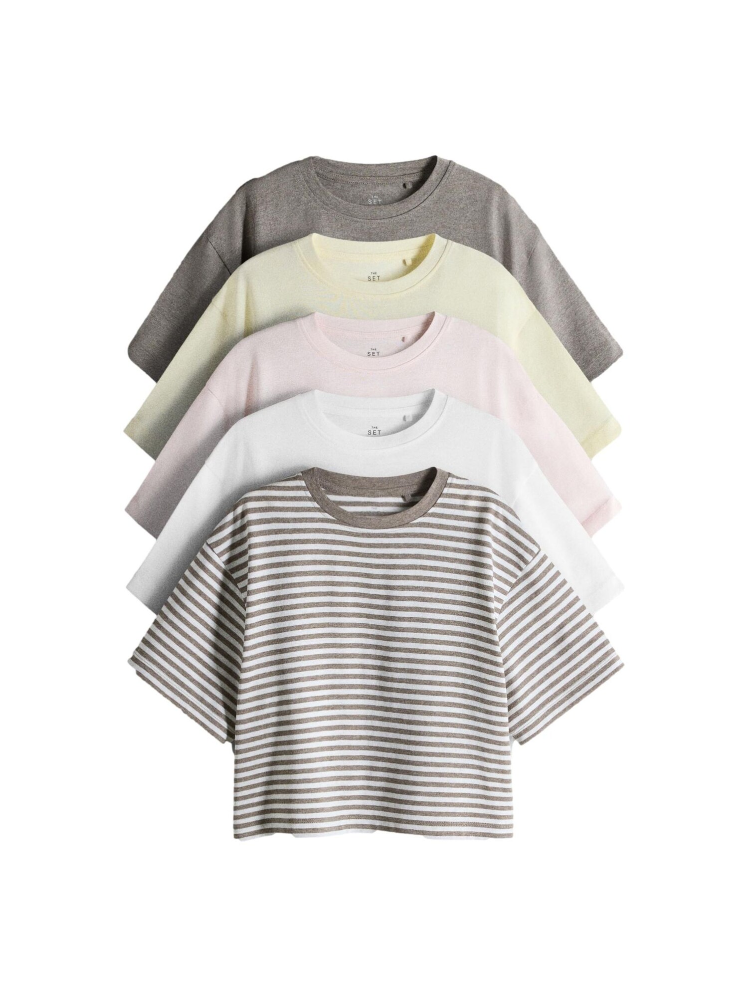 The Set Tricou  galben deschis / gri taupe / gri amestecat / roz / alb