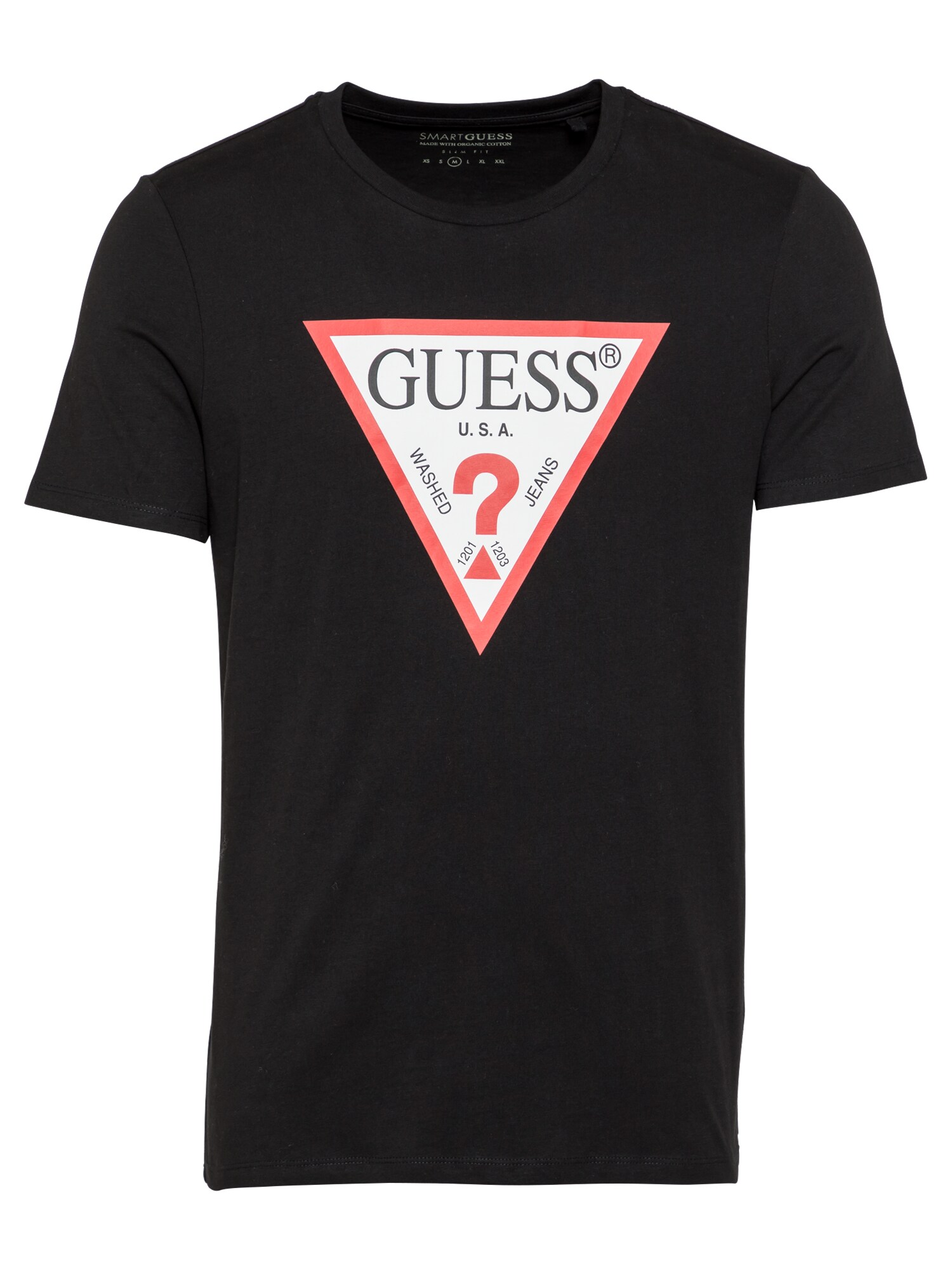 GUESS Marškinėliai  juoda / balta / šviesiai raudona