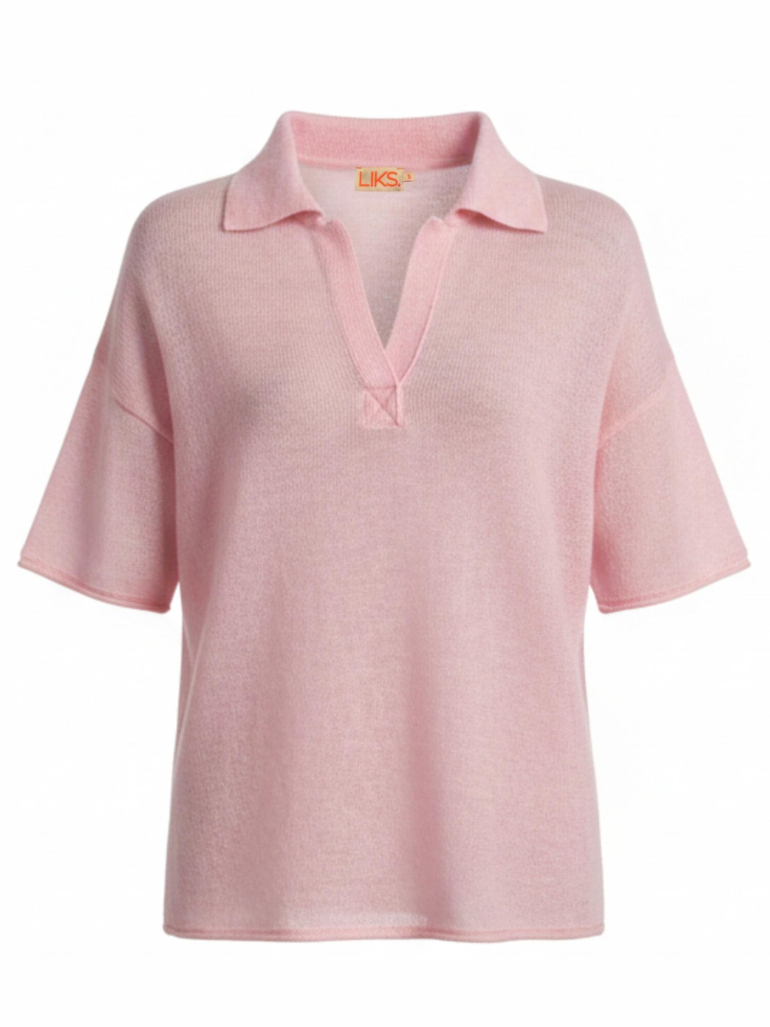 LIKS. Munich Jersey 'Strickpoloshirt mit Stickerei im Rückteil aus Mohair-Woll-Mischung - DeliaC' rosé