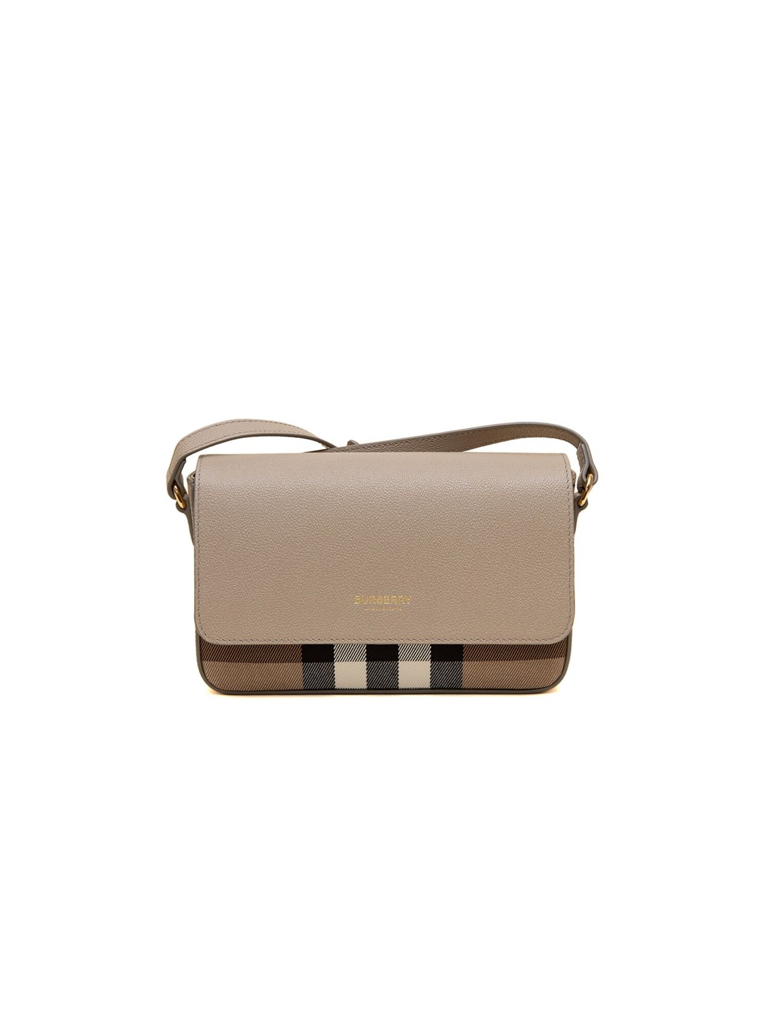 BURBERRY Bolso de mano 'New Hampshire Check Leather Crossbody Bag 20x4.5x13 cm'  beige