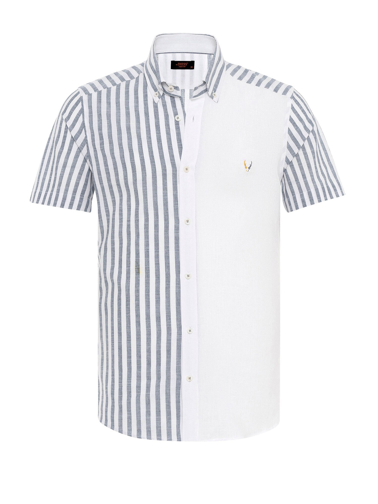 By Diess Collection Cămașă  albastru porumbel / galben auriu / alb