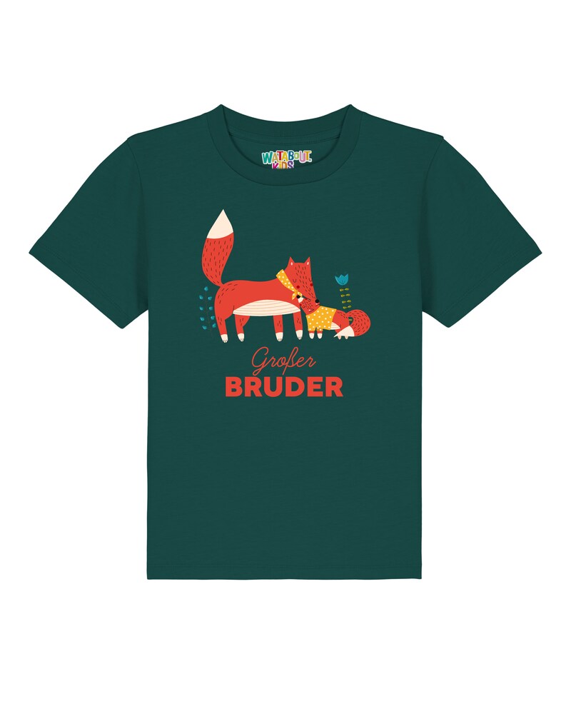 watabout.kids T-Shirt 'Fuchs Großer Bruder' Jungen Größe 98/104 gelb / dunkelgrün / melone / weiß