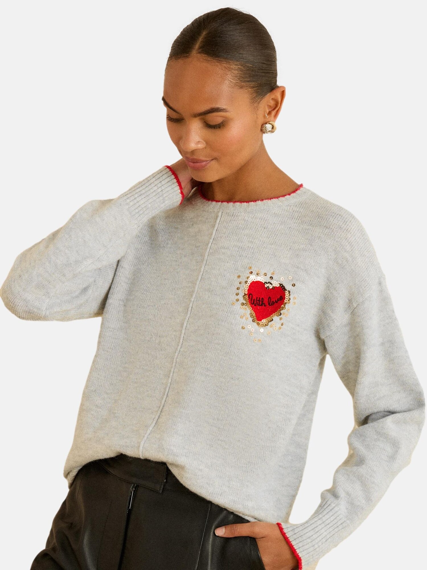 love & roses Pulover  gri / roșu / negru