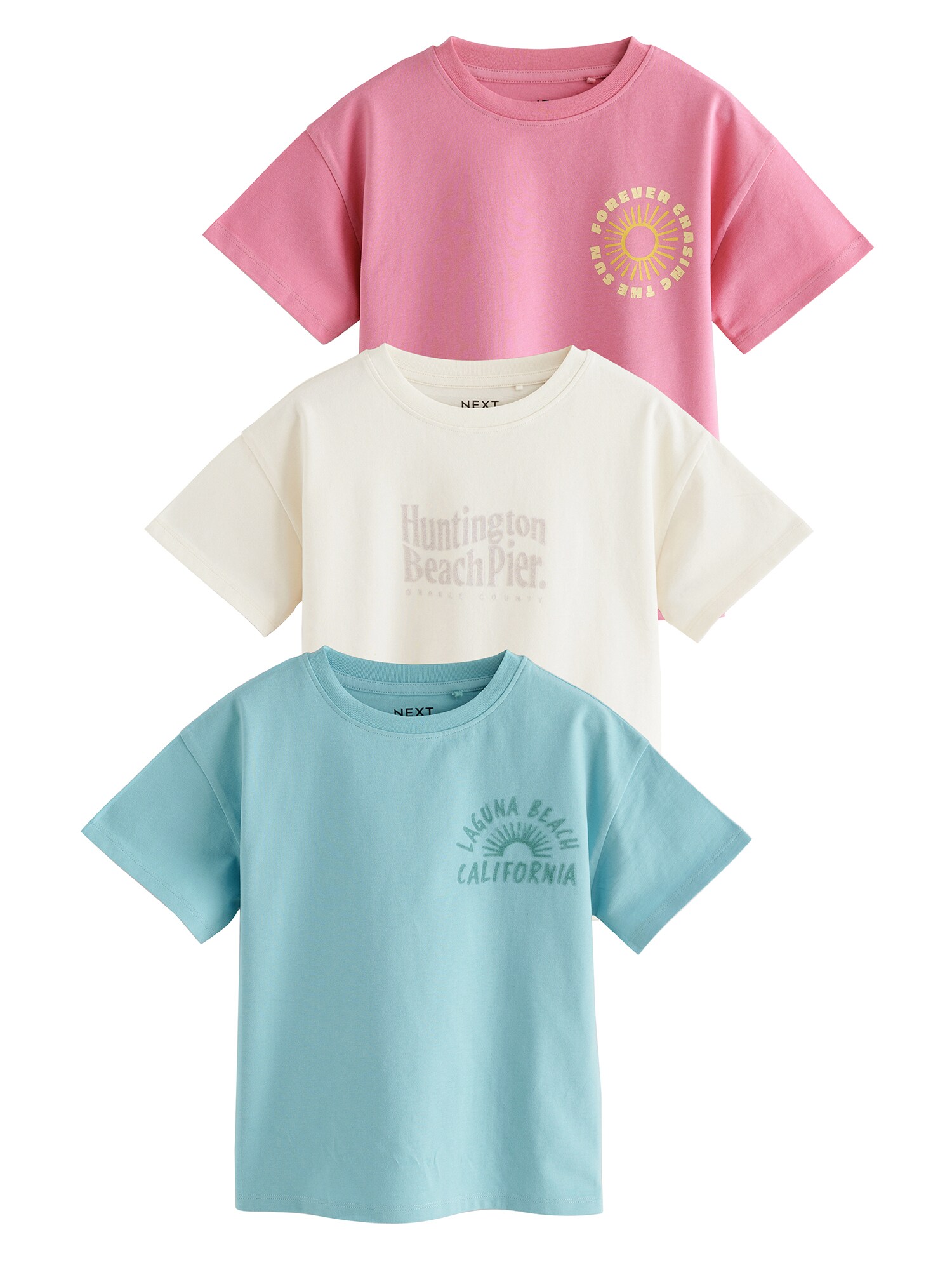 Next Tricou  albastru deschis / roz / alb