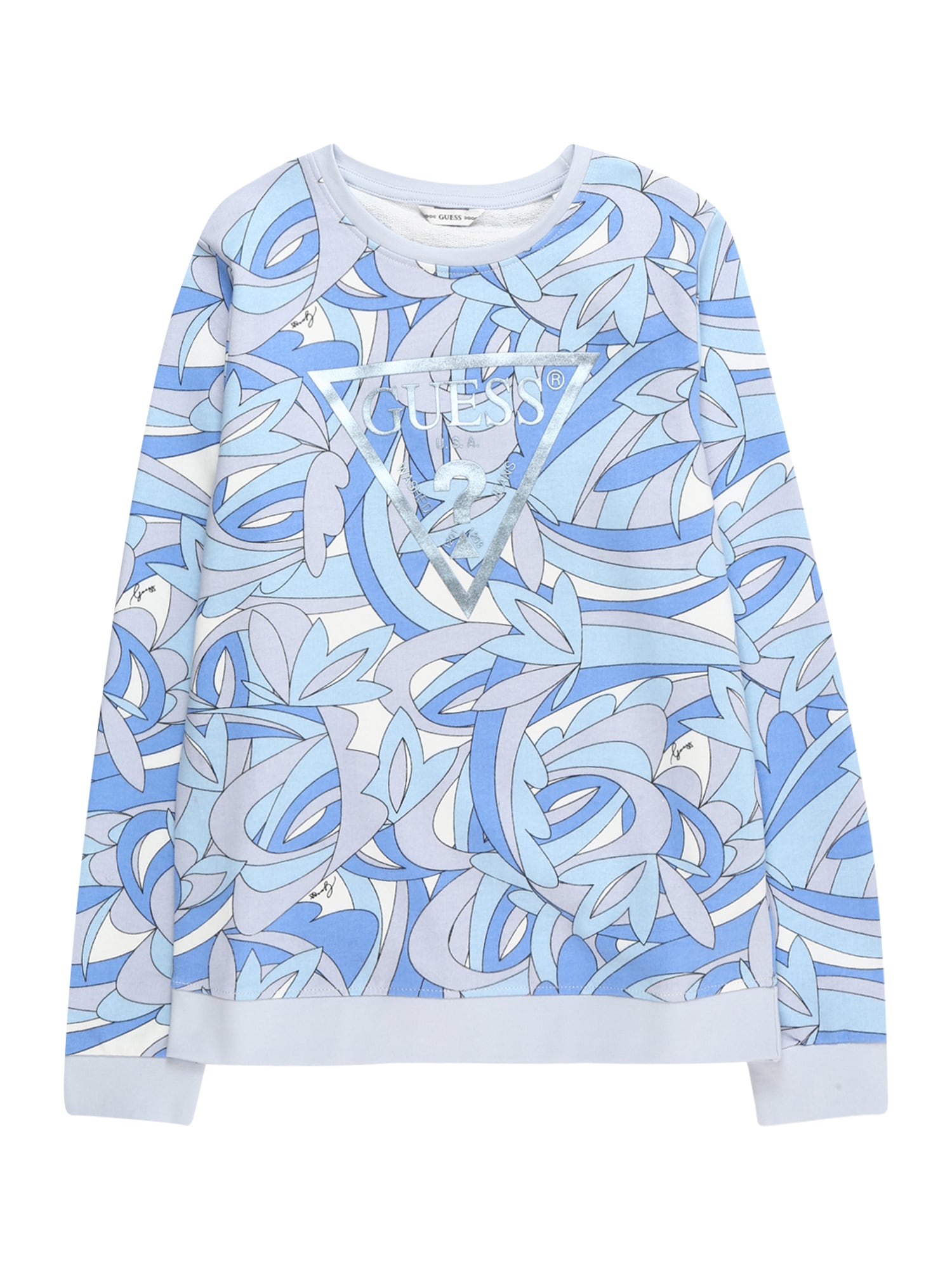 GUESS Sweater majica 'ACTIVE'  plava / golublje plava / srebro / bijela