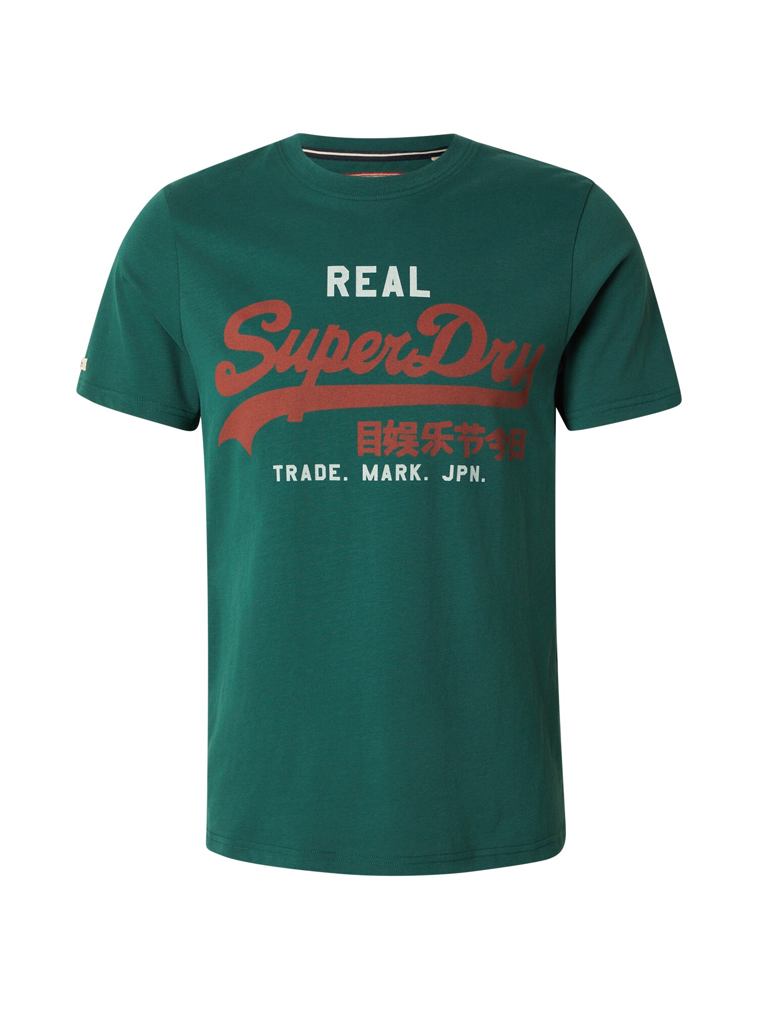 Superdry & Co Tricou  verde închis / roși aprins / alb