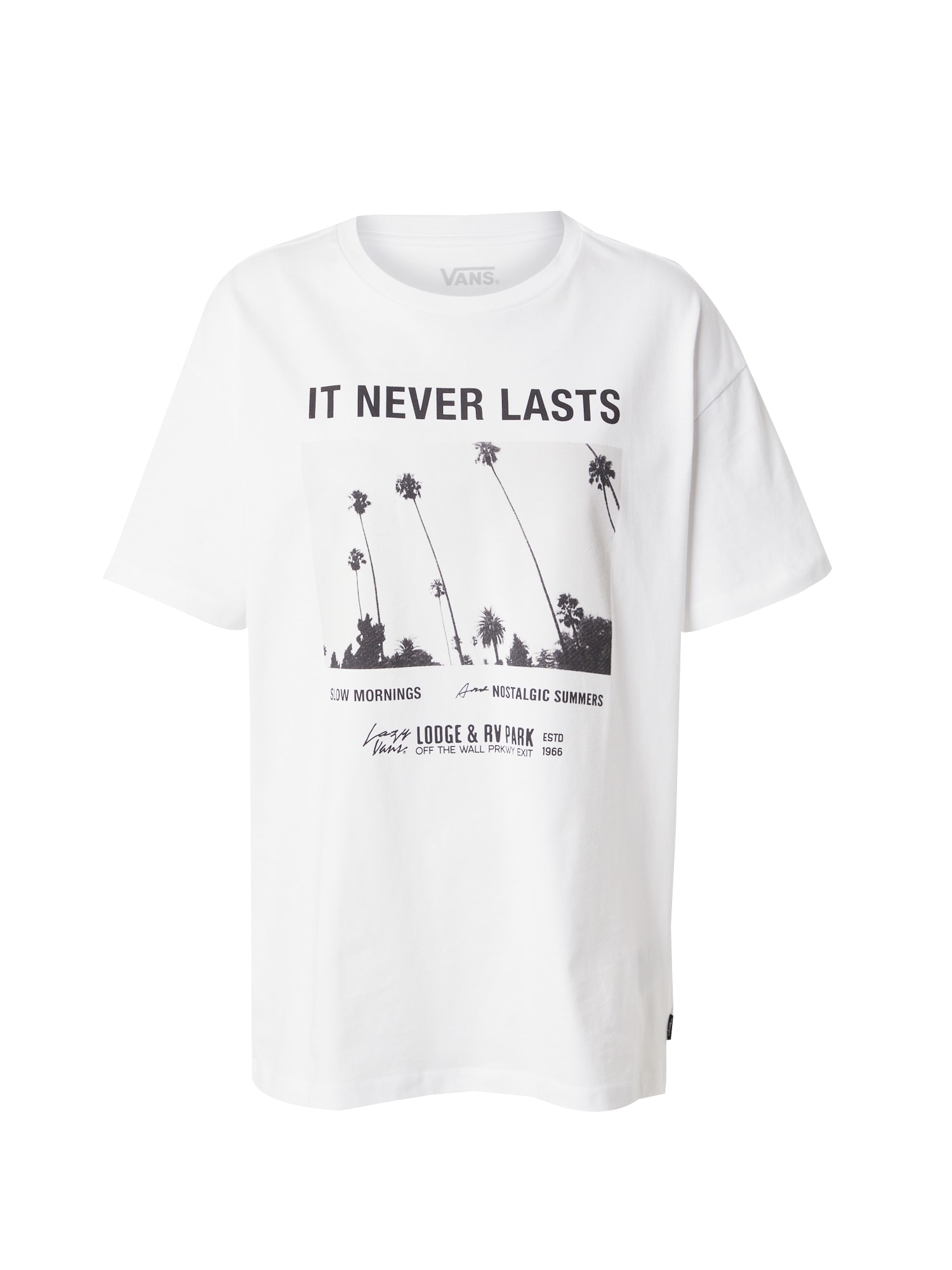 VANS Oversize póló 'NEVERLASTING'  világosszürke / fekete / fehér akciós termékkép 1