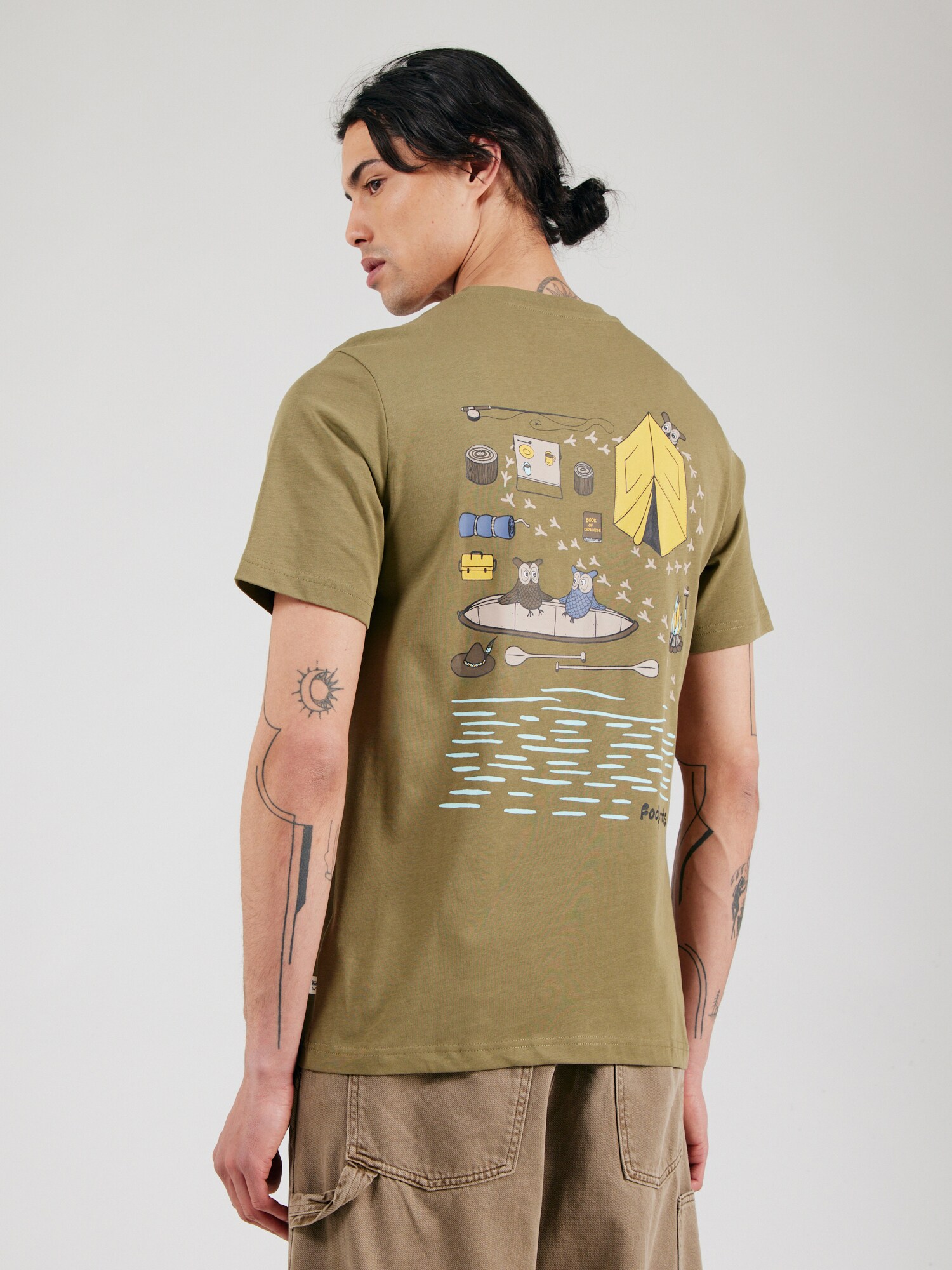 KnowledgeCotton Apparel Póló  királykék / barna / sárga / olíva termék 2. képe