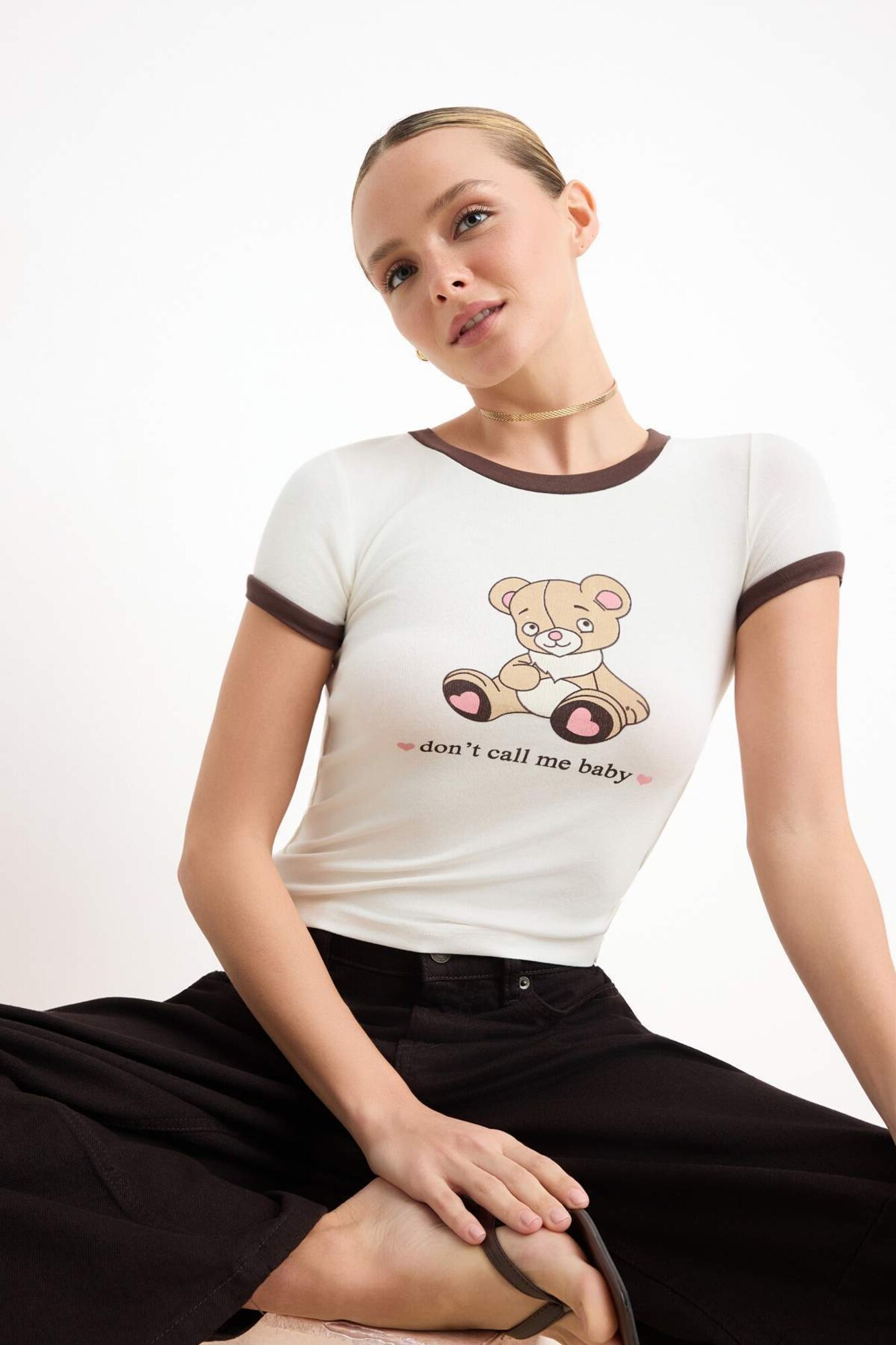Trendyol Tricou maro / maro cappuccino / roz / alb