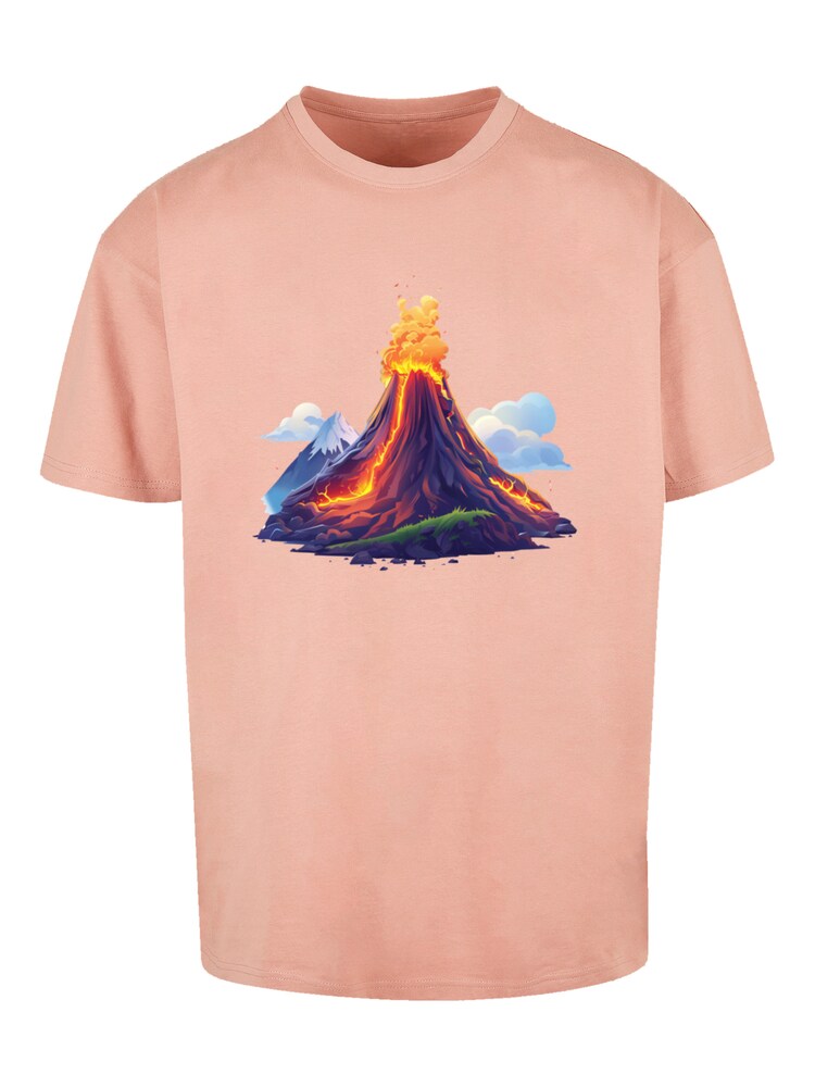 F4NT4STIC T-Shirt 'Vulkanausbruch' Herren Größe S blau / cappuccino / dunkellila / orange