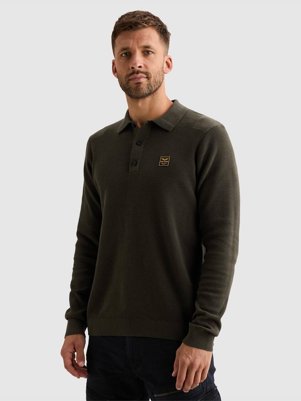 Tröja 'Knitted polo shirt with long sleeves and badge'