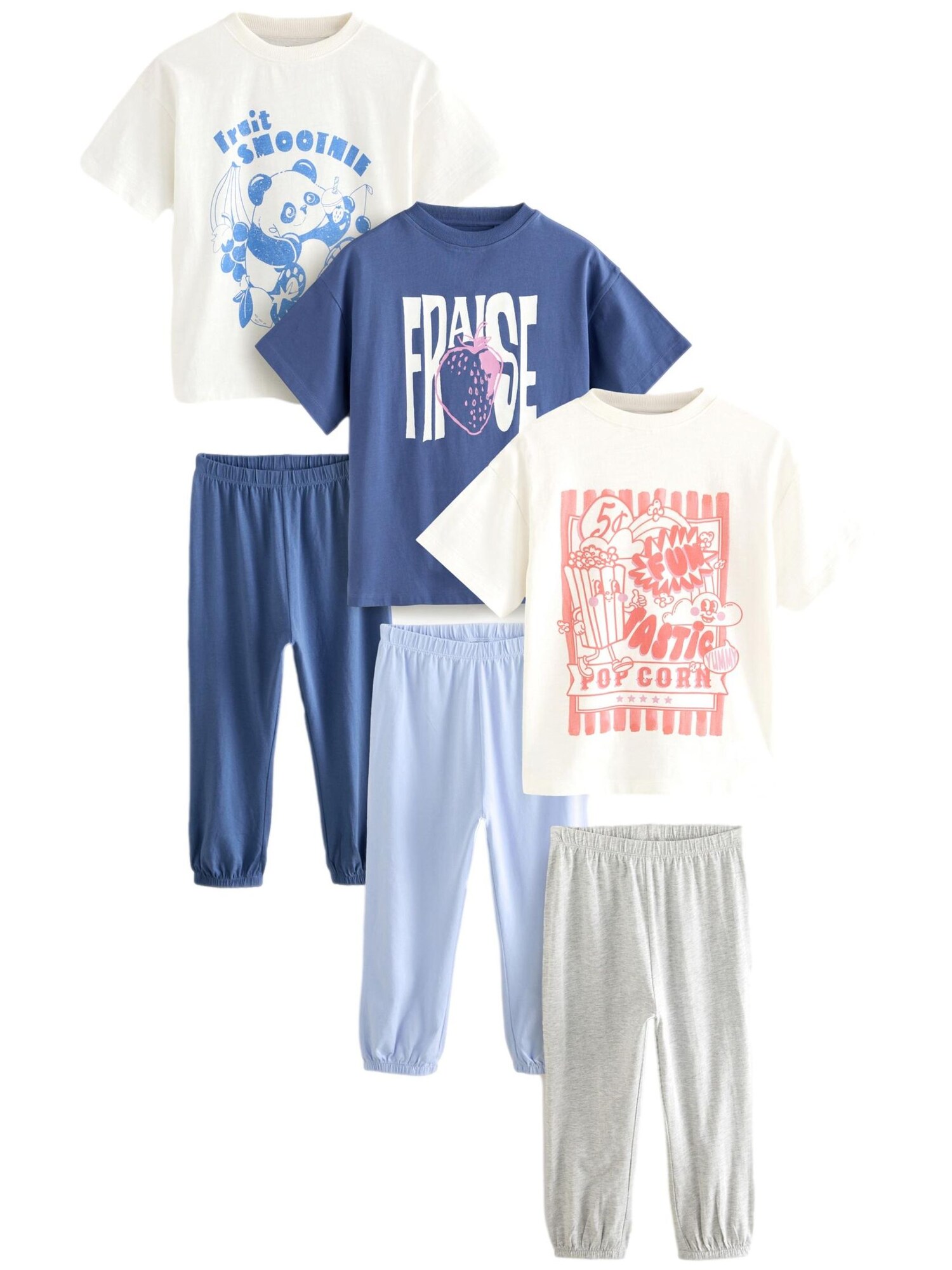 Next Pijamale  albastru marin / albastru deschis / gri amestecat / alb