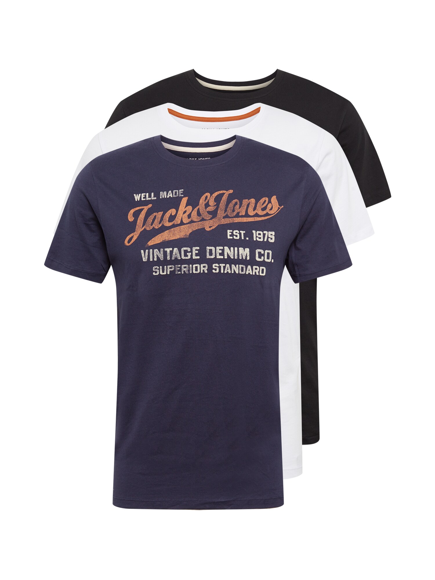 JACK & JONES Marškinėliai  juoda / balta / nakties mėlyna / oranžinė
