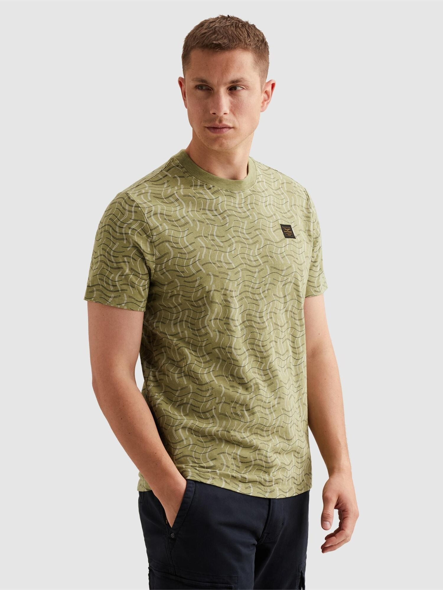 T-shirt 'T-shirt in slub jersey with allover print and badge'