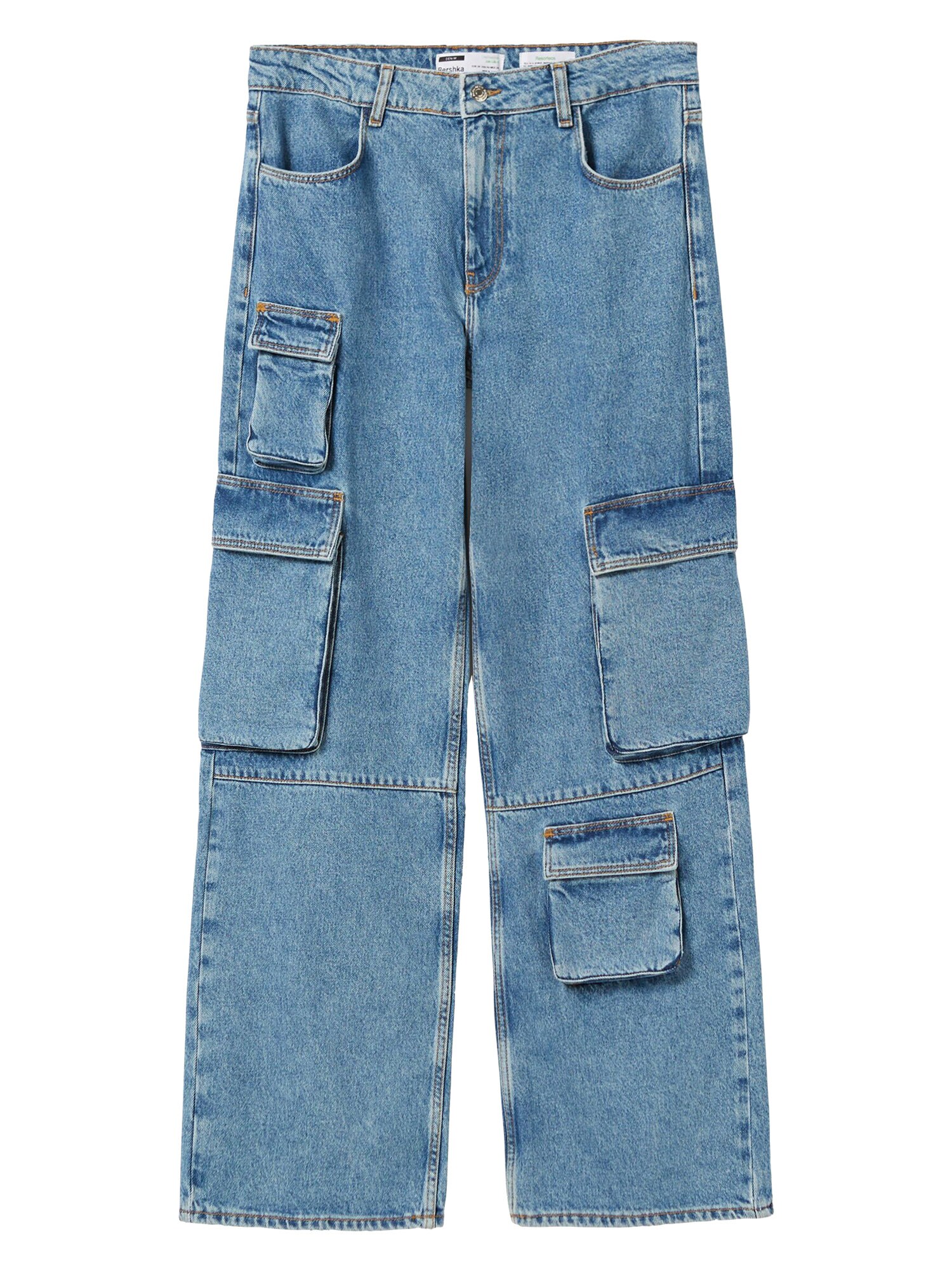 Bershka Карго дънки  син деним