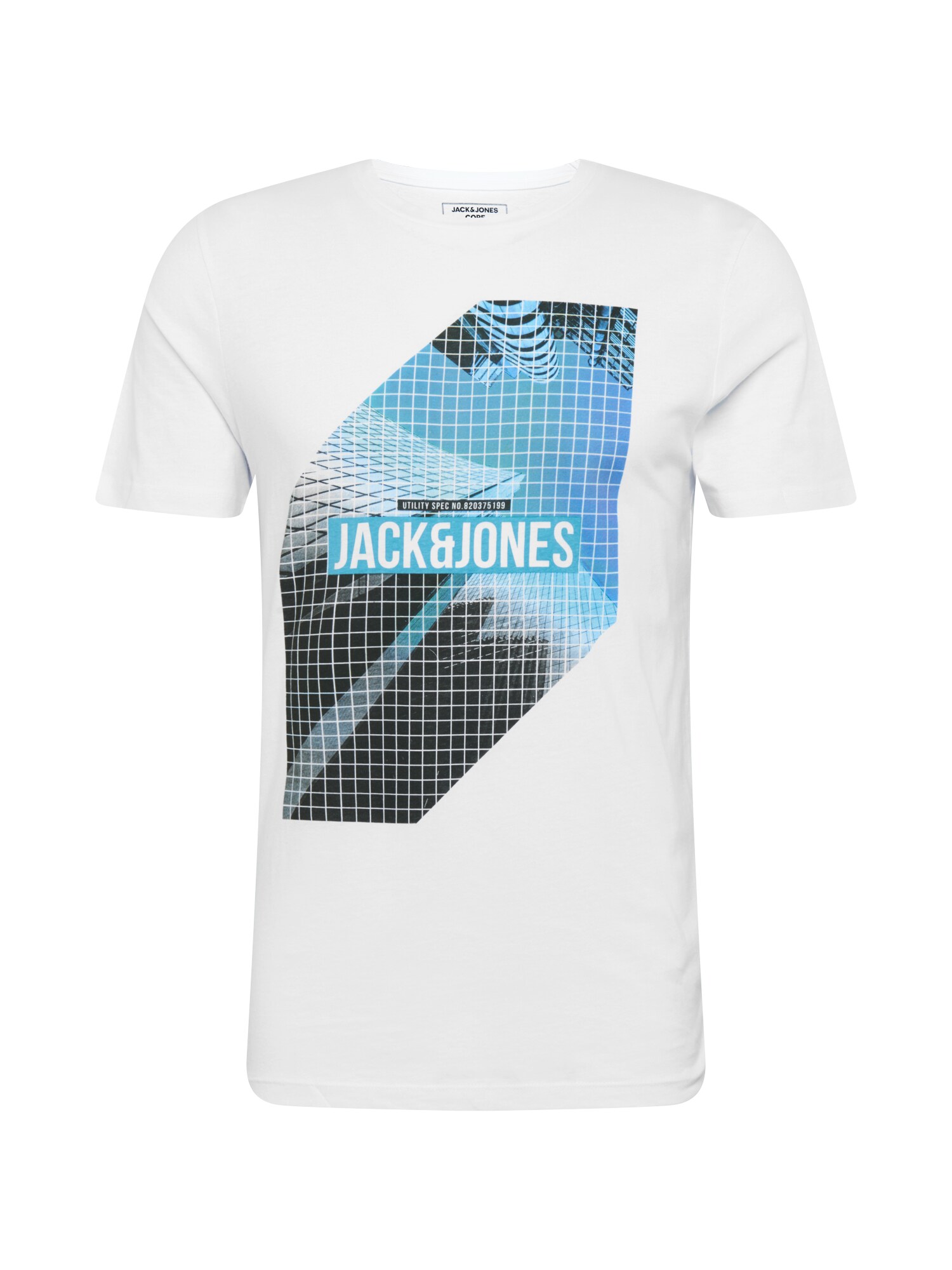 JACK & JONES Marškinėliai 'PHOTOGRID'  balta / dangaus žydra / smėlio / tamsiai žalia